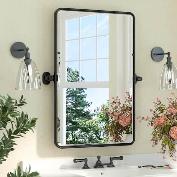 20” x 30” Black Framed Tilt Mirror for Bathroom Wall 