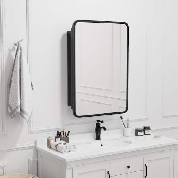 Dovelina 20”x28” rectangular black recessed/ surface mount medicine cabinet with mirror 