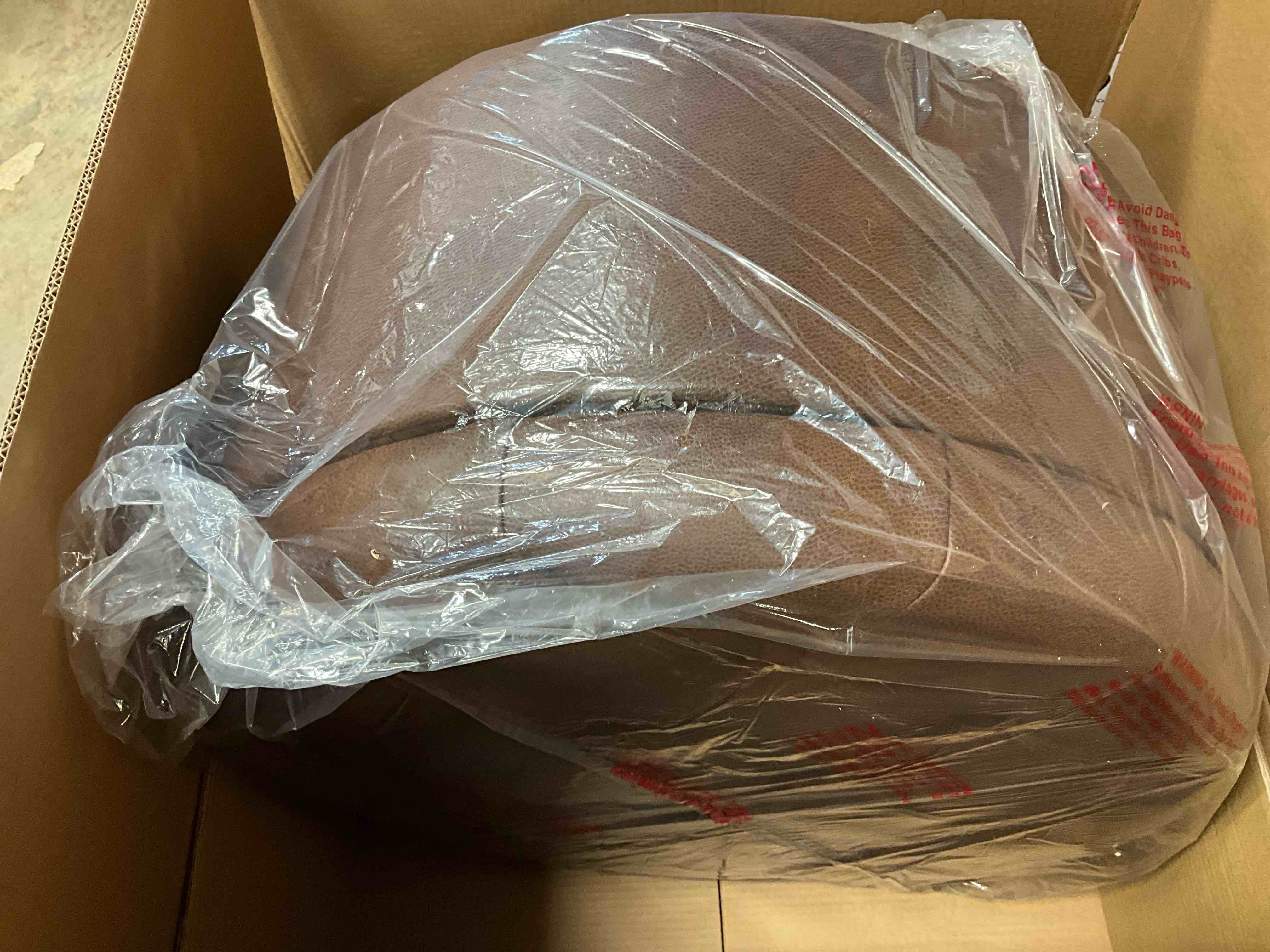 Condition photo showing New/Like New for HomePop Home Decor | Large Button Round Storage Ottoman | Ottoman with Storage for Living Room & Bedroom, Brown Faux Leather