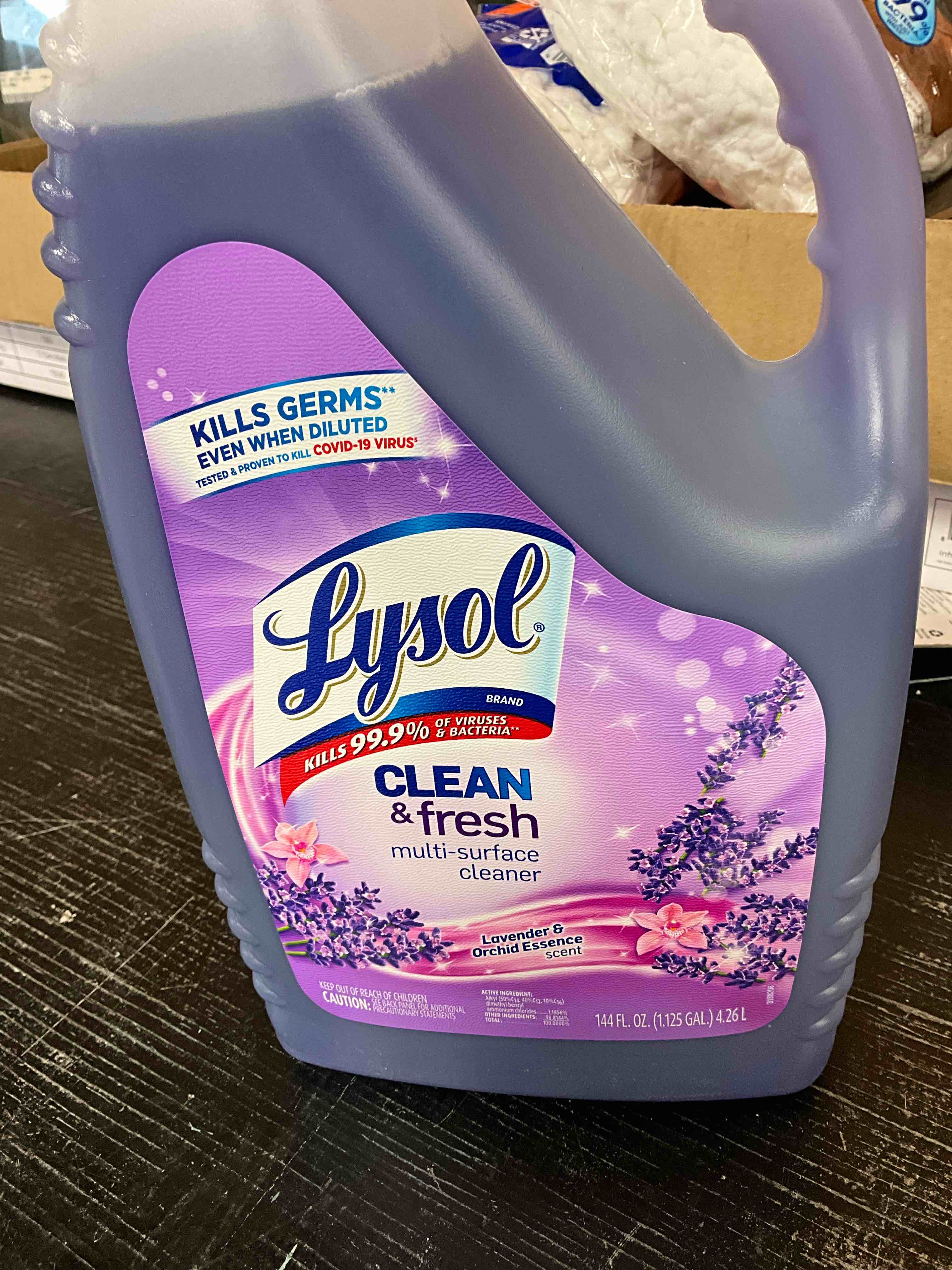 Condition photo showing New/Like New for Lysol Multi-Surface Cleaner, Sanitizing and Disinfecting Pour, to Clean and Deodorize, Lavender and Orchard Essence, 144oz (Pack of 4) Clean & Fresh Lavender Orchid