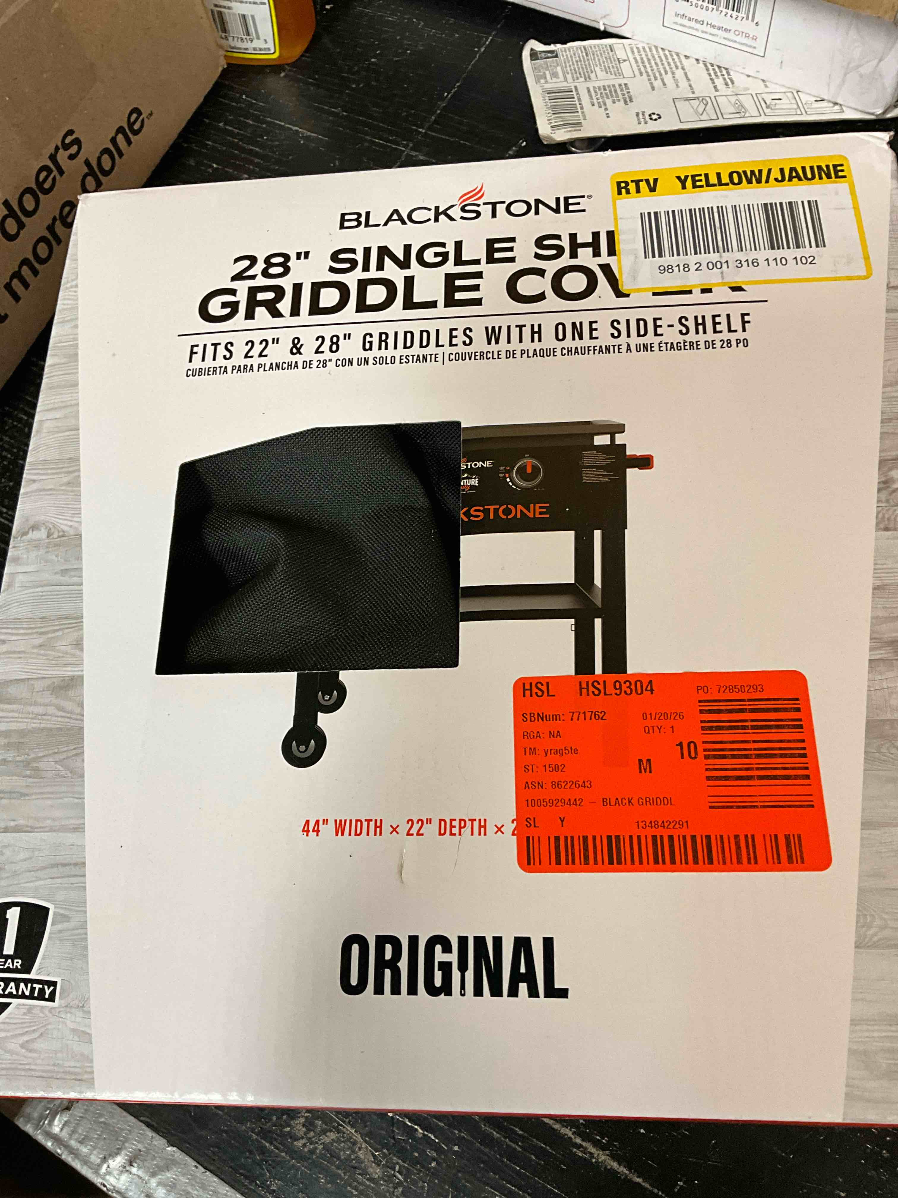 Condition photo showing New/Like New for Blackstone 1529 22” and 28” Single Shelf Griddle Cover, 600D Polyester, Black
