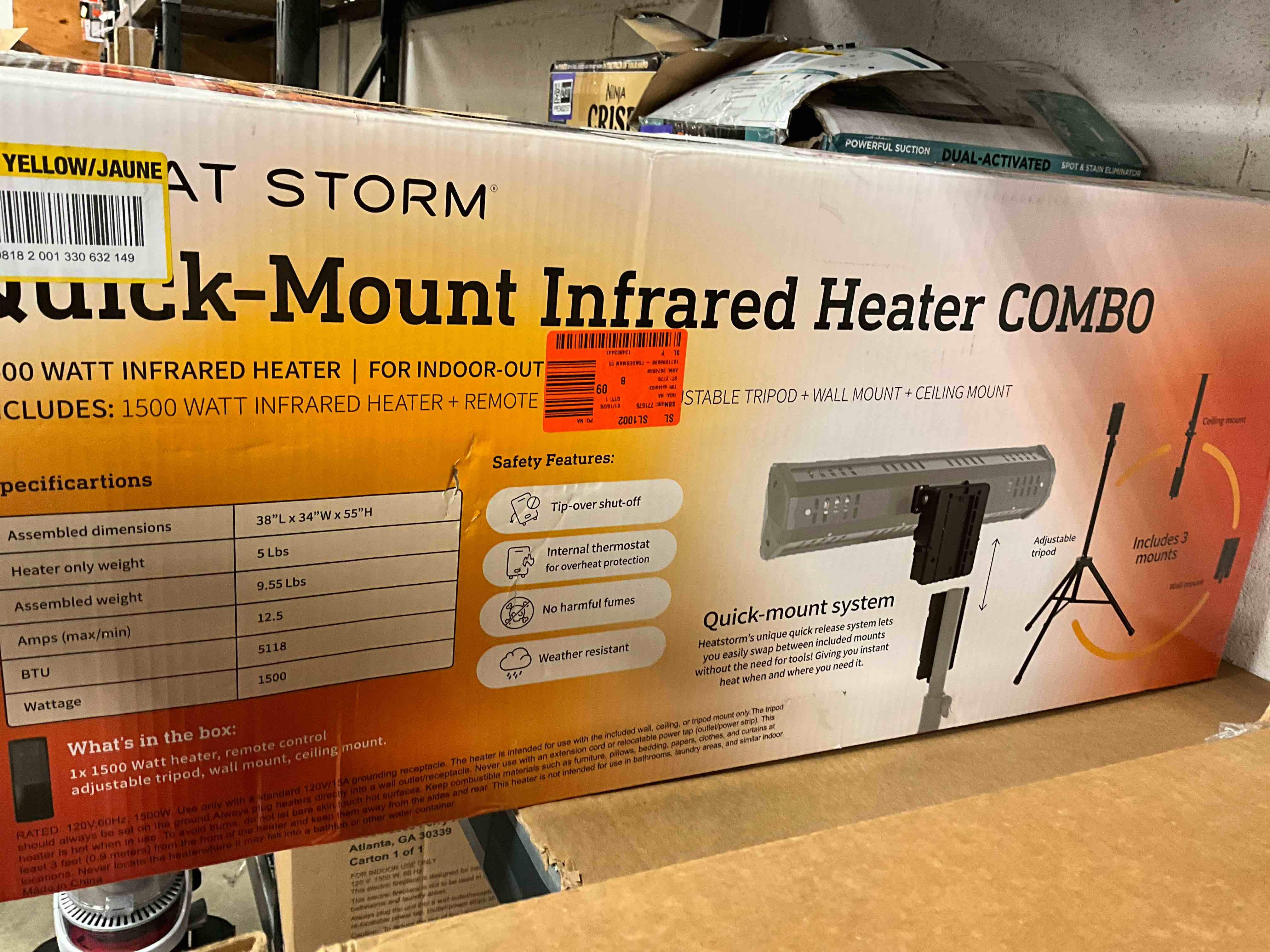 Condition photo showing New/Like New for Tradesman 1500-Watt Electric Indoor/Outdoor Quartz Infrared Portable Space Heater w/Tripod Wall and Ceiling Mount, Black