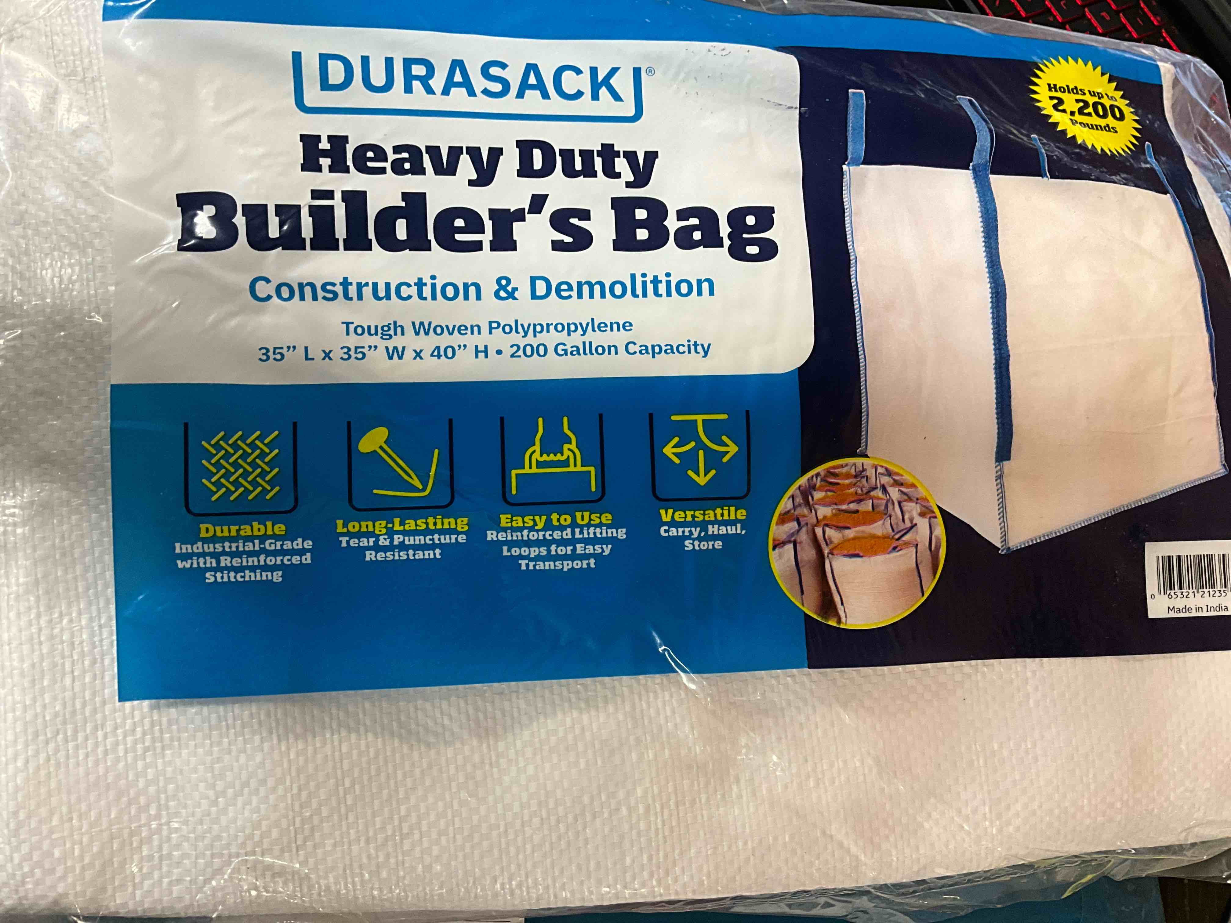 Condition photo showing New/Like New for DURASACK Heavy Duty Builder's Bulk Bags 200-Gallon White Woven Polypropylene Contractor Trash Bags for Demo and Construction, Holds up to 2200 lbs, Open Top