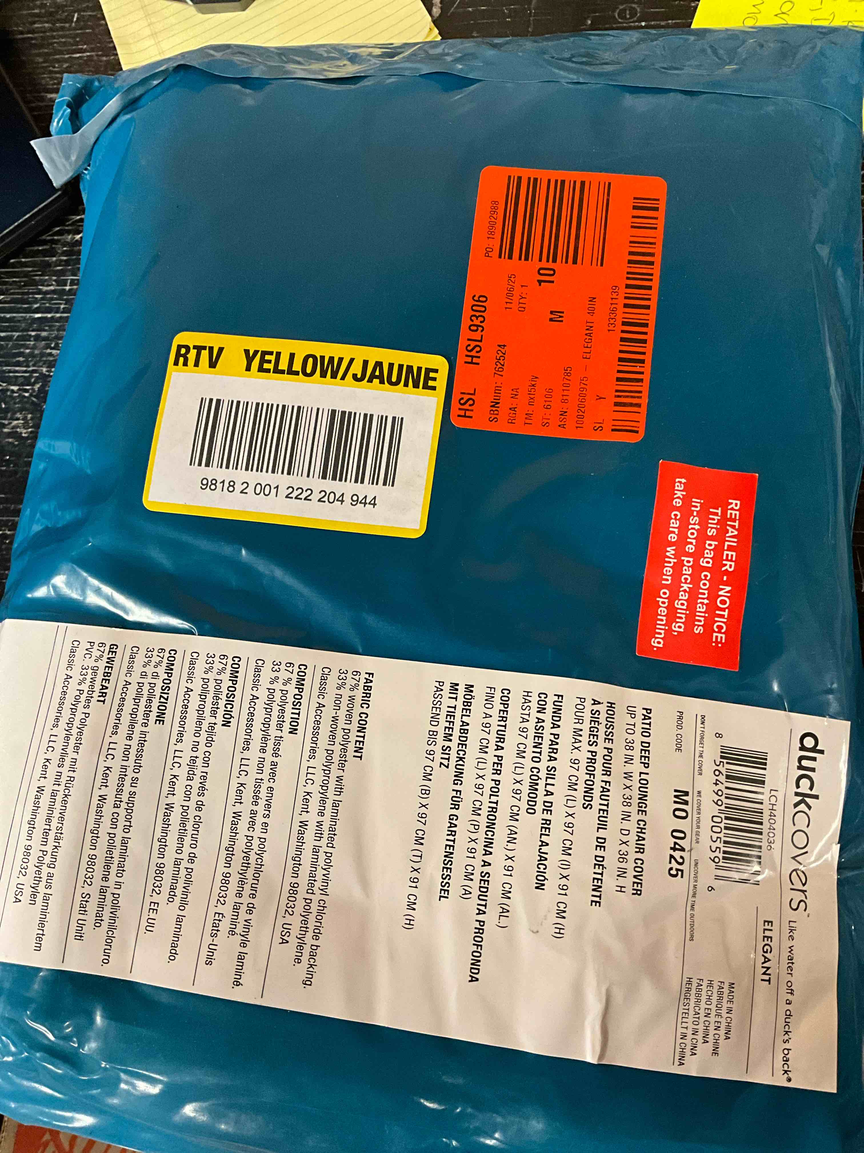 Condition photo showing New/Like New for Duck Covers Elegant Waterproof 38 Inch W Patio Chair Cover, Outdoor Chair Covers