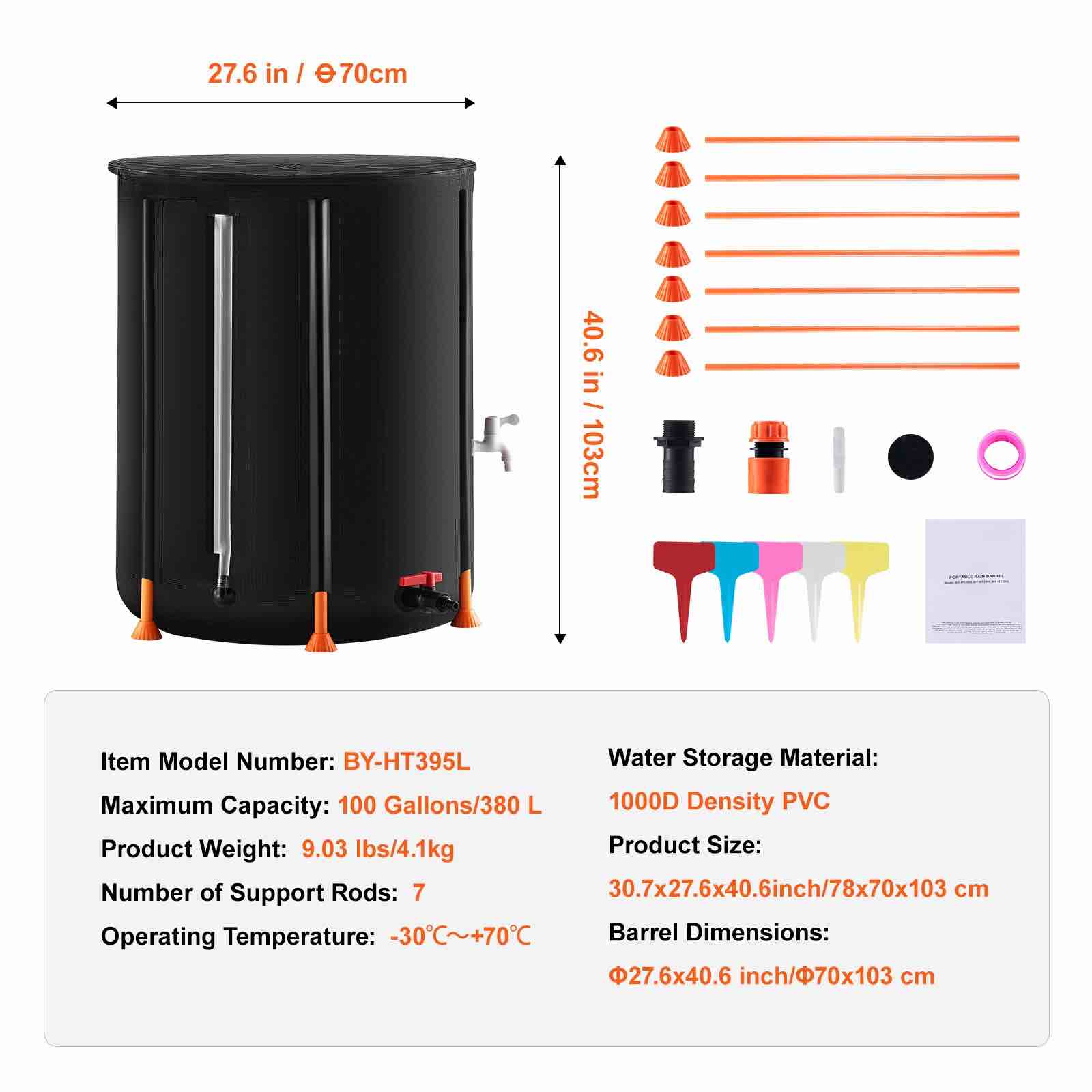 Condition photo showing New/Like New for Collapsible Rain Barrel, 100 Gal./380 l Portable Water Tank, PVC Rainwater Collection Barrel for Garden Water Catcher