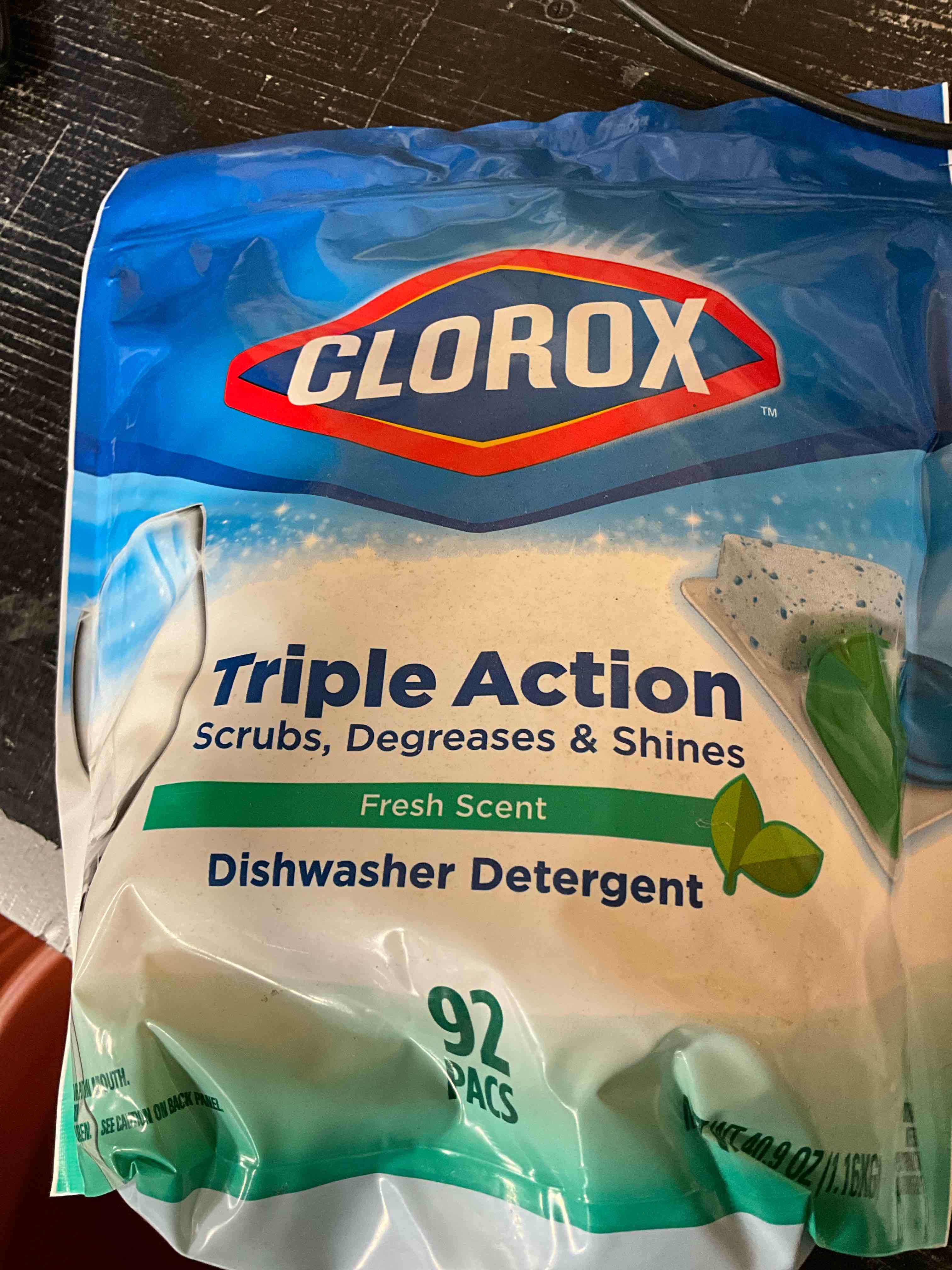 Condition photo showing New/Like New for Clorox Triple Action Dishwasher Detergent Pacs, 92 Count Dishwashing Pacs, Fresh Scent