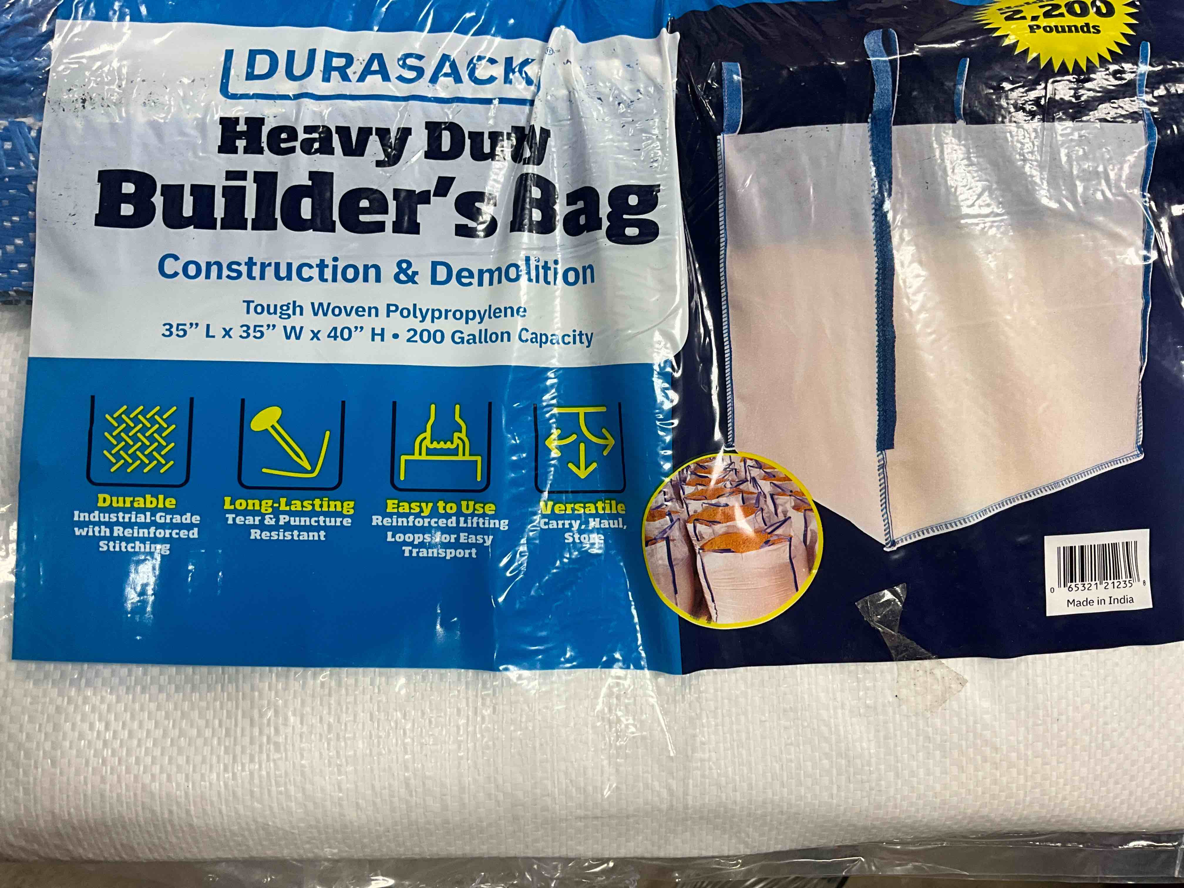 Condition photo showing New/Like New for DURASACK Heavy Duty Builder's Bulk Bags 200-Gallon White Woven Polypropylene Contractor Trash Bags for Demo and Construction, Holds up to 2200 lbs, Open Top