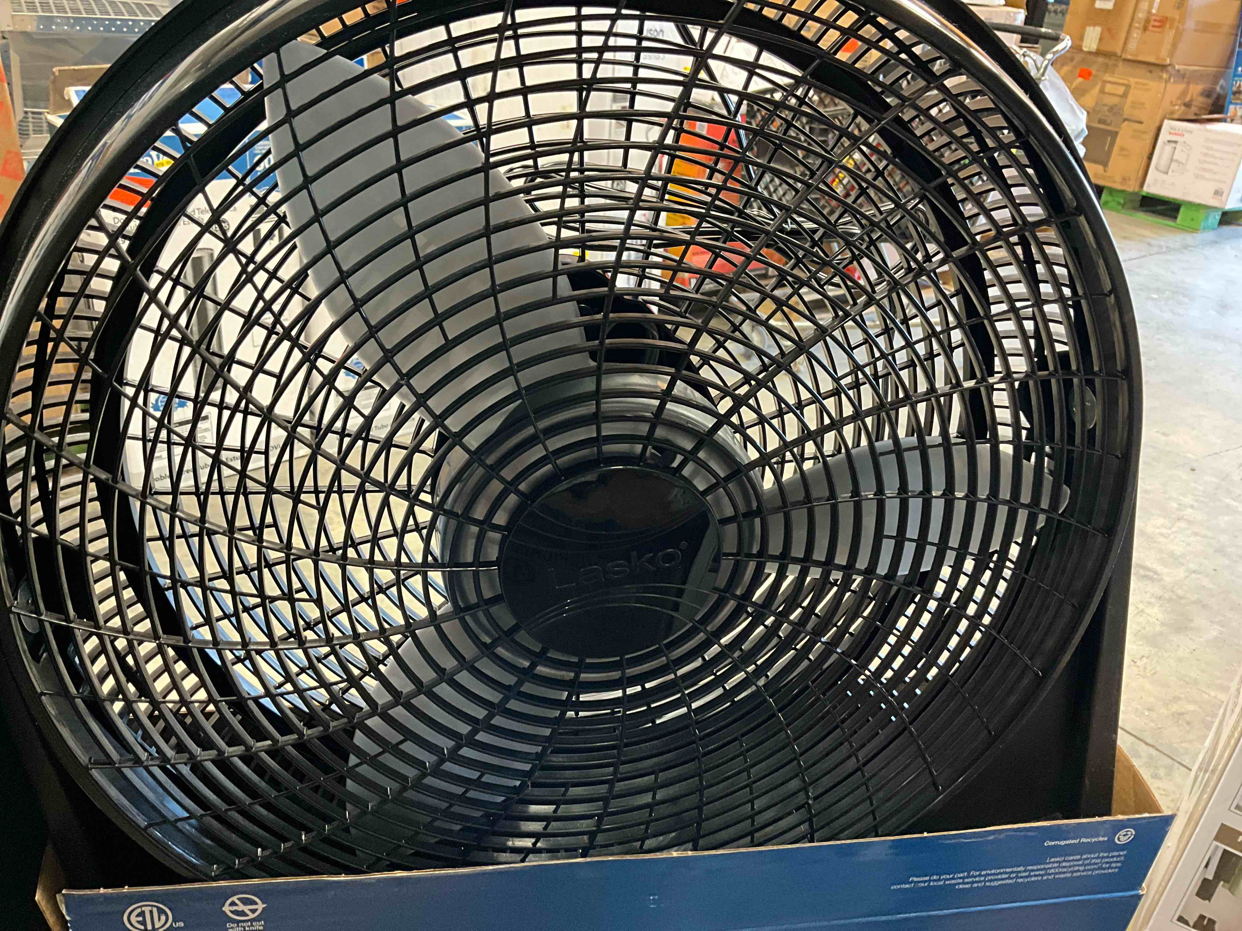 Condition photo showing New/Like New for Working Condition Verified.  in. 3 Speed Air Circulator Floor Fan for Home in Black with Wall Mount Option, Full Range Pivoting Head, Carry Handle