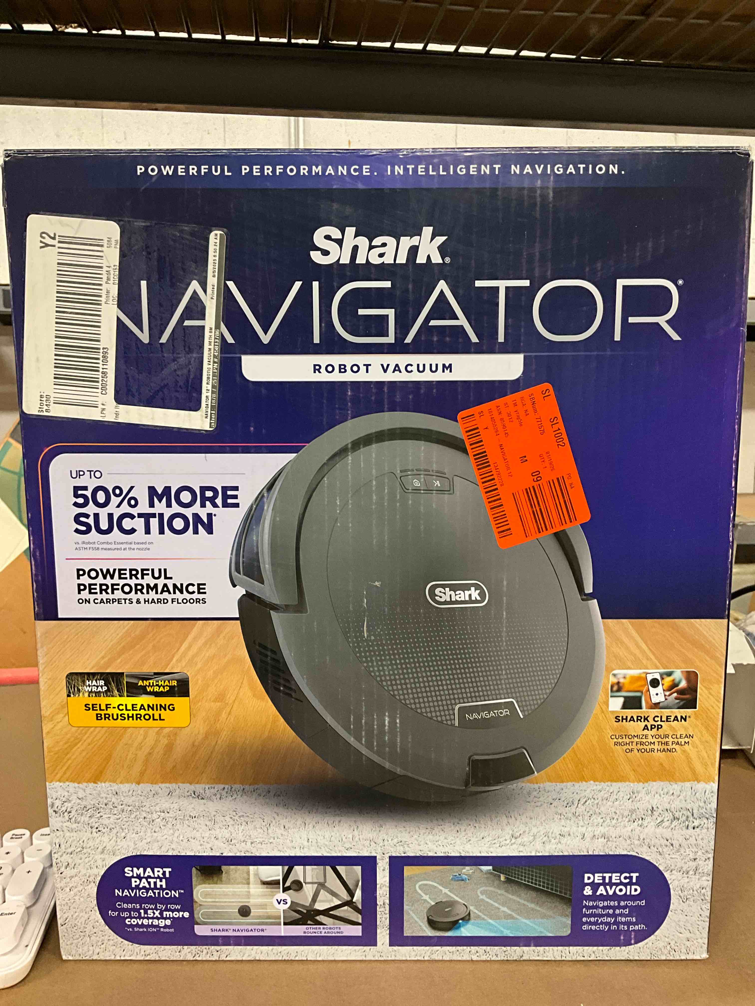 Condition photo showing New/Like New for shark navigator robot vacuum with smartpath navigation and self-cleaning brushroll, powerful suction, pet hair pickup, anti-hair wrap, for carpets & hard floors, steel grey, rv2110 smartpath navigator(grey)