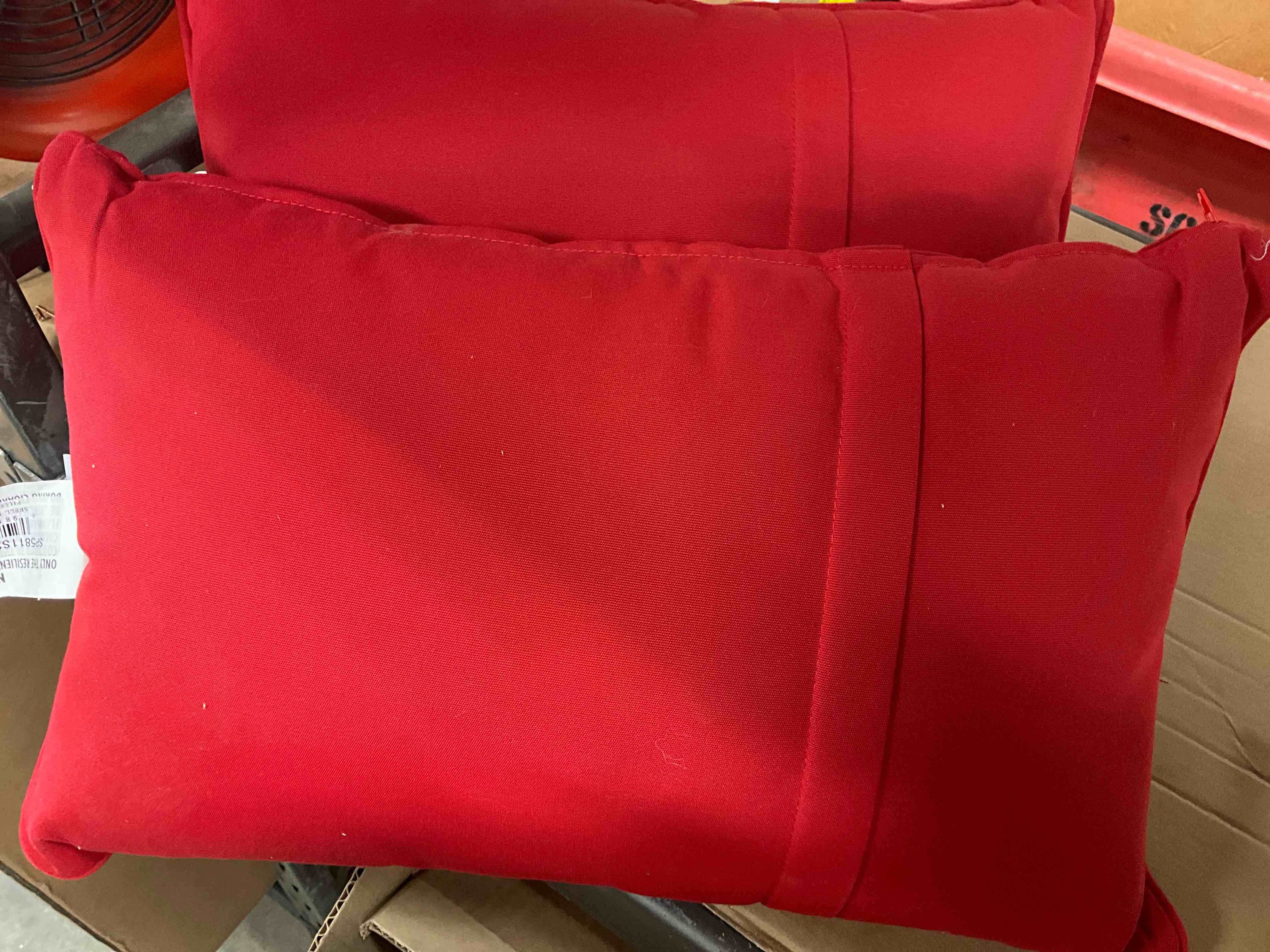 Condition photo showing New/Like New for sunbrella canvas jockey red rectangle outdoor throw pillow with pleat (2-pack)
