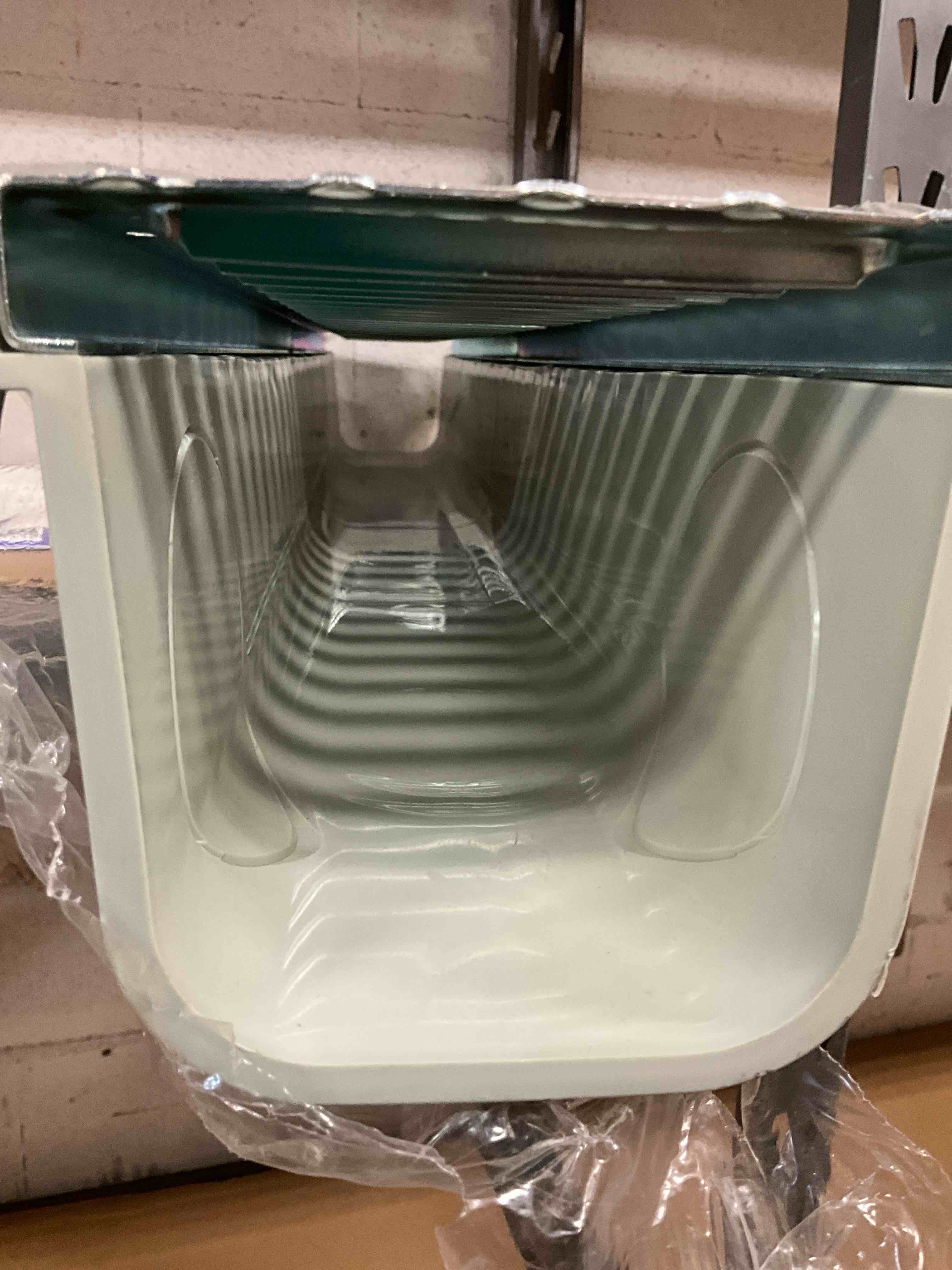 Condition photo showing Good Condition for missing end cap and end outlet. pro series 5 in. x 40 in. channel drain kit with metal grate