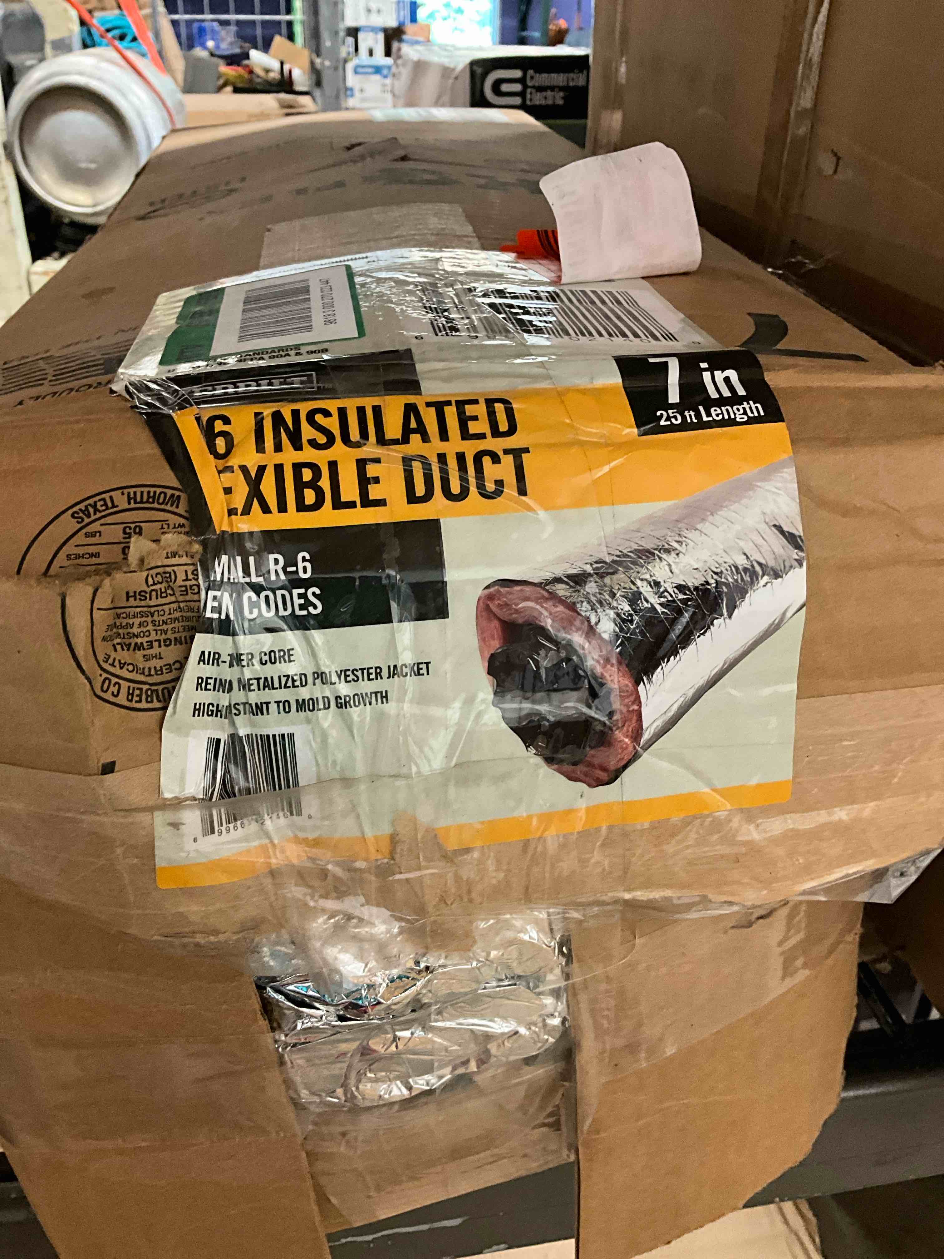 Condition photo showing New/Like New for 7 in. x 25 ft. r6 insulated flexible duct silver jacket