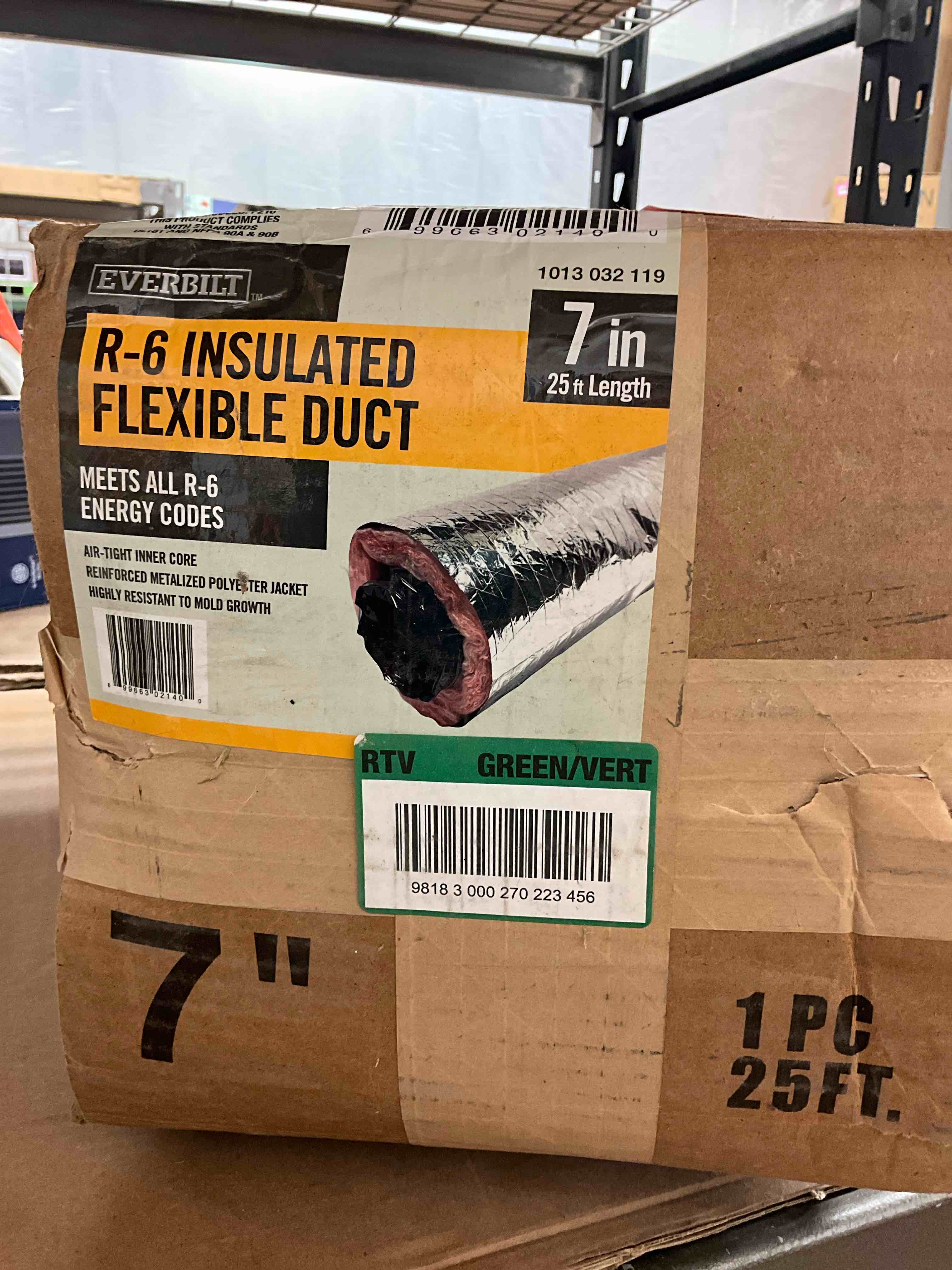 Condition photo showing New/Like New for 7 in. x 25 ft. r6 insulated flexible duct silver jacket