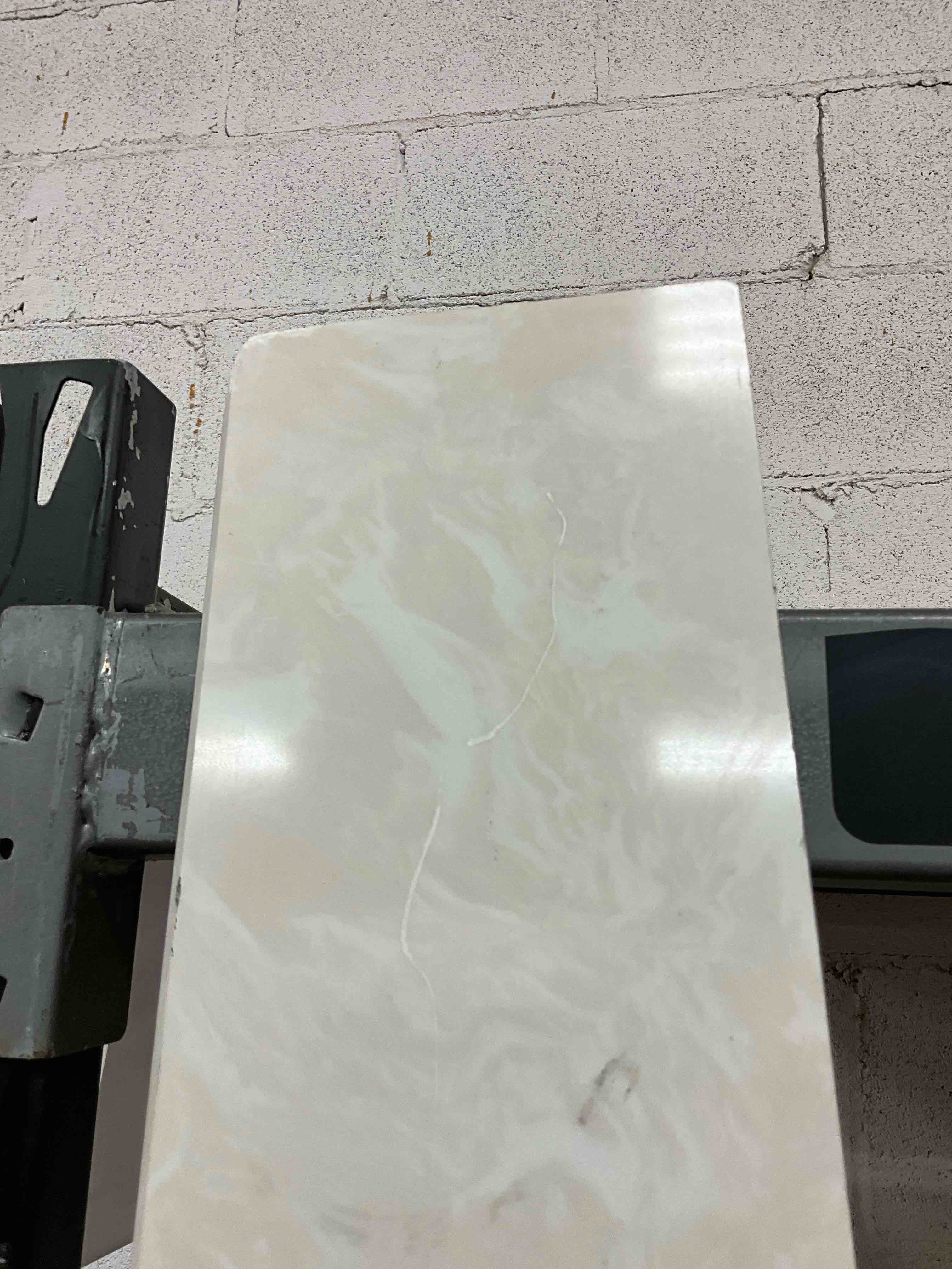 Condition photo showing Good Condition for chipped on corner. cream 6 in. x 73 in. polished engineered marble single beveled threshold tile (6.08 lin. ft./each)