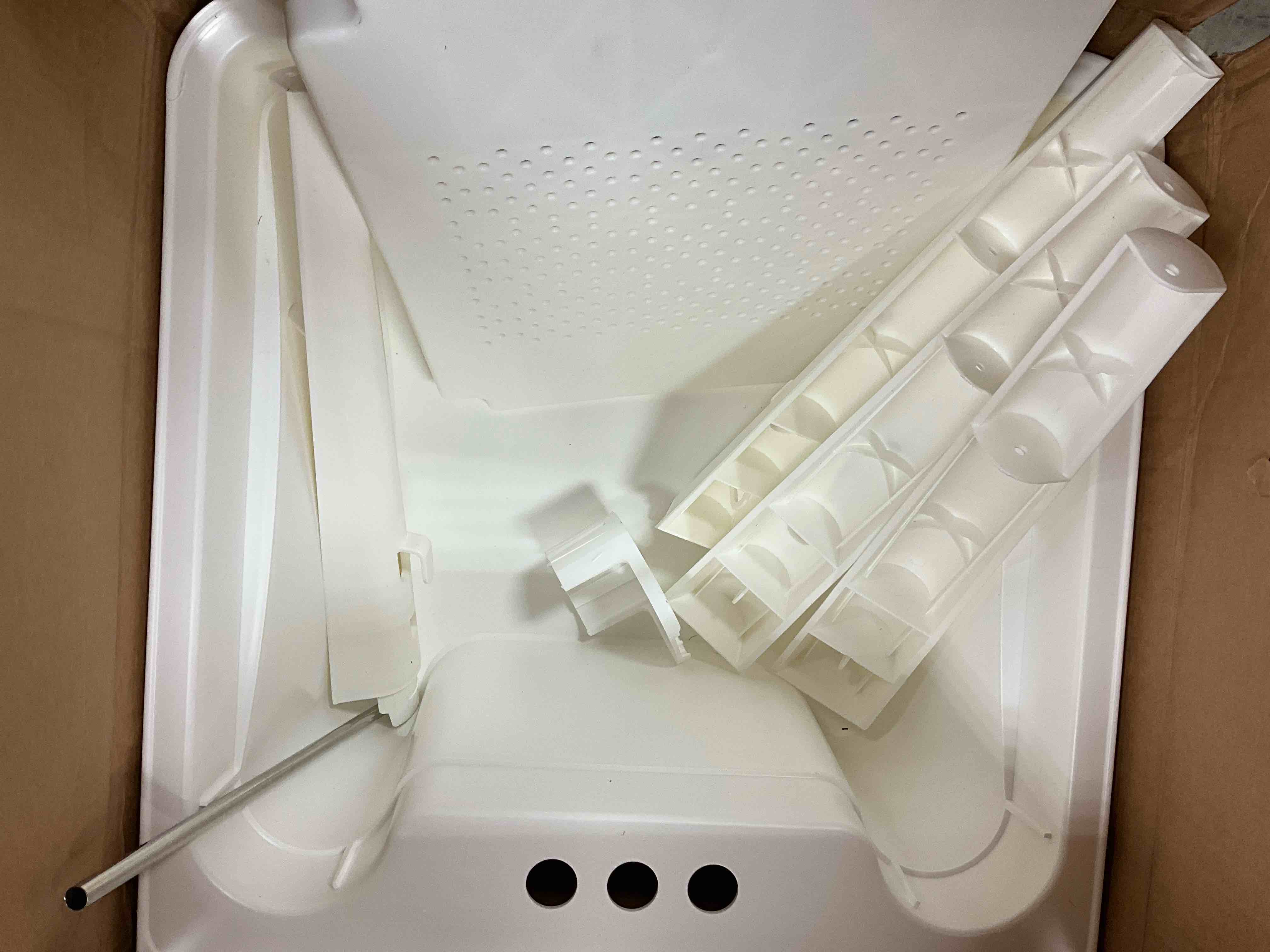 Condition photo showing Good Condition for missing faucet and plumbing box. glacier bay lt2007wwhd all-in-one 24 in. x 24 in 20 gal freestanding laundry tub