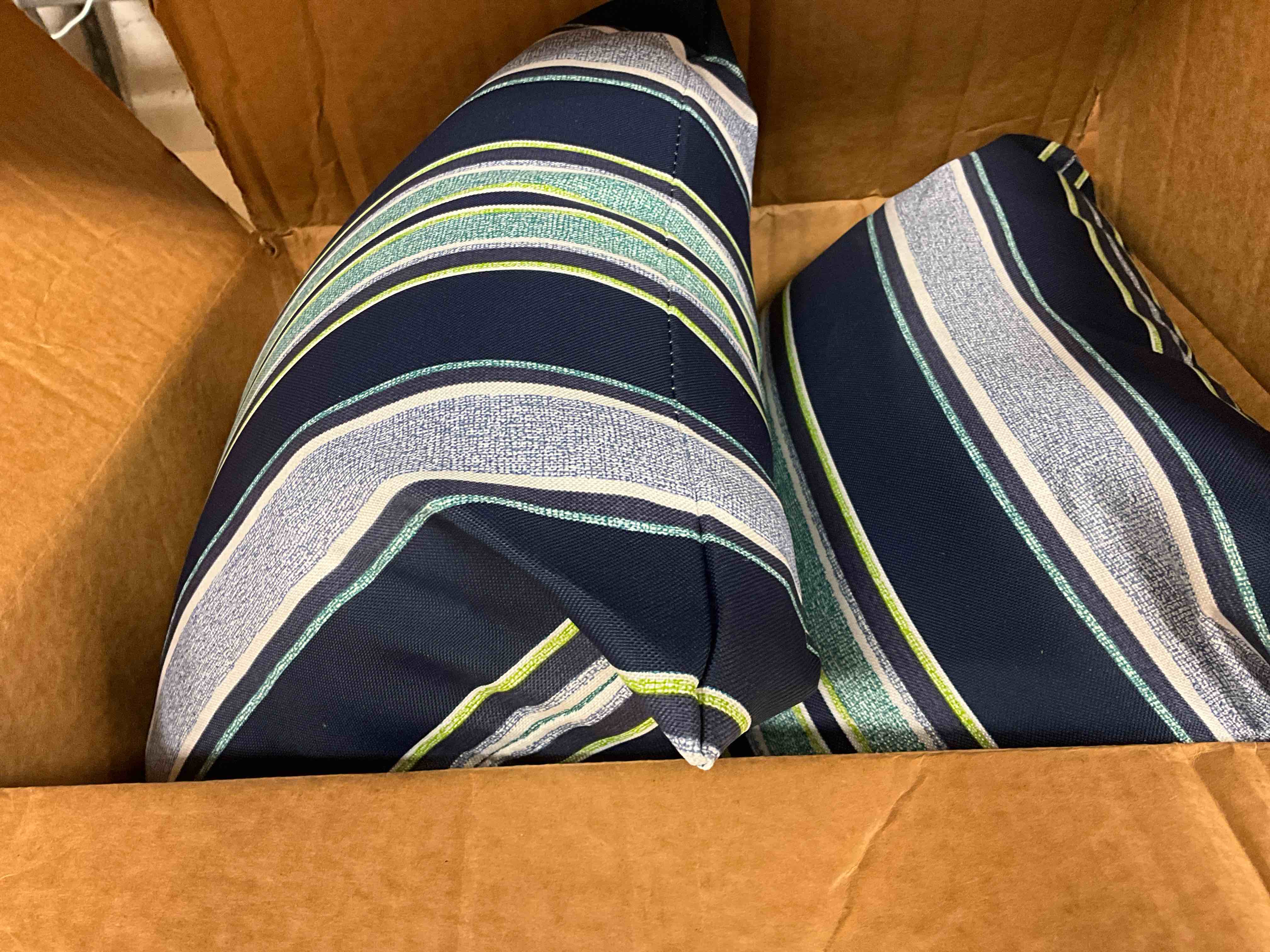 Condition photo showing New/Like New for 16 x 16 sapphire aurora blue stripe square outdoor throw pillow (2-pack)