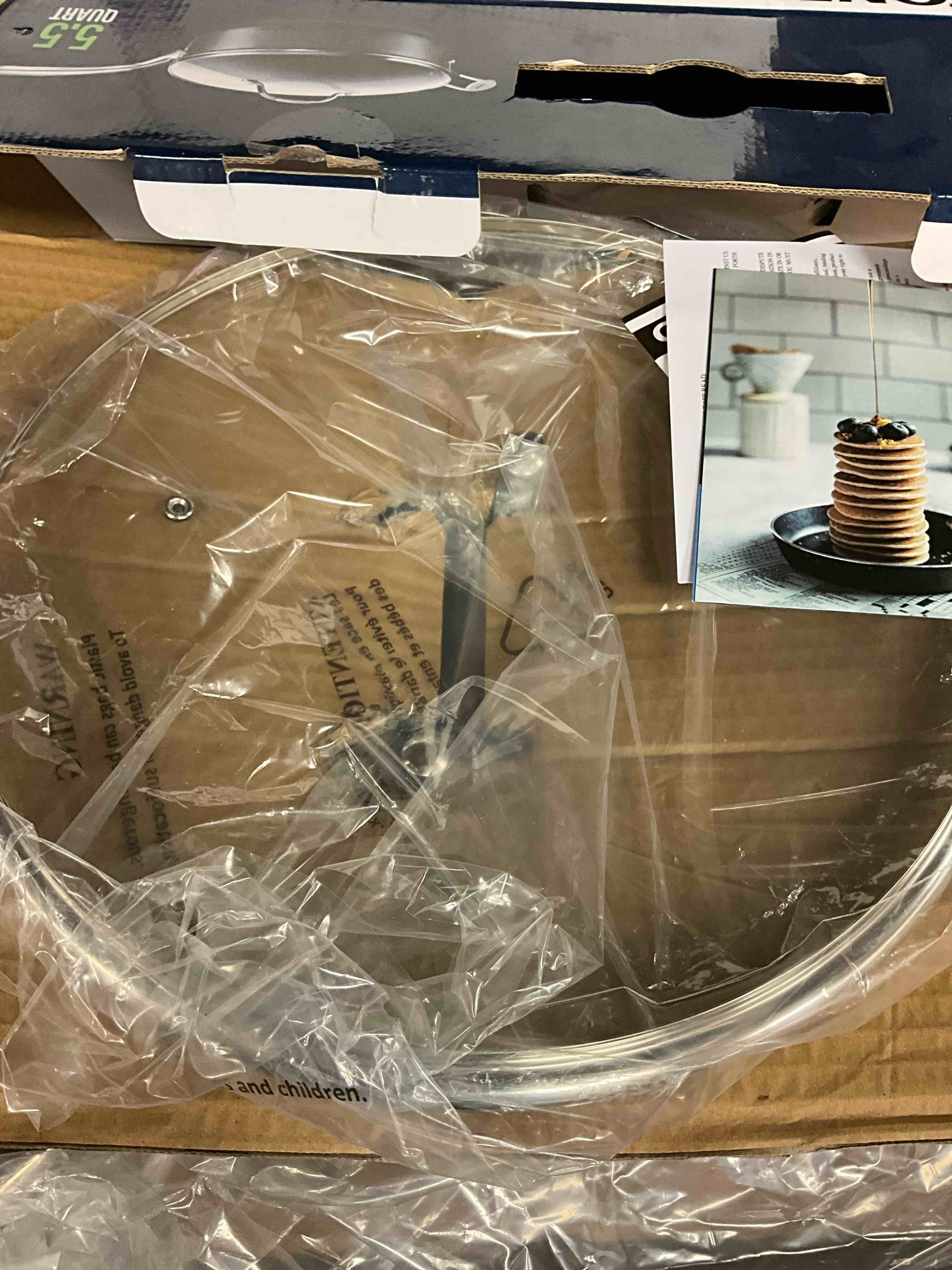 Condition photo showing New/Like New for granitestone sauté pan with lid - 5.5 quart. non stick deep frying pan with lid, large frying pan, oven safe skillet with lid, multipurpose jumbo cooker, stovetop & dishwasher safe, 100% pfoa free…