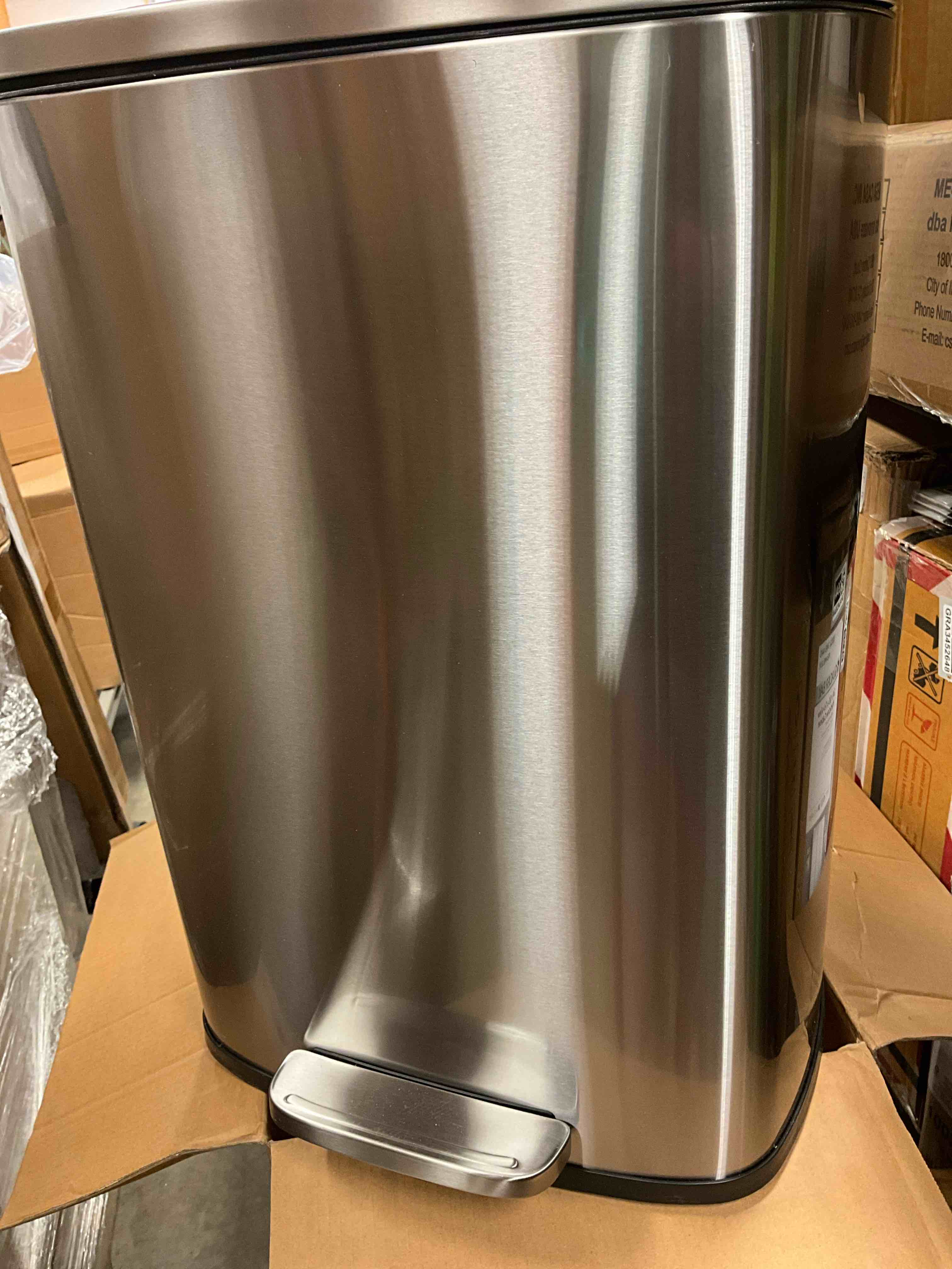 Condition photo showing New/Like New for qualiazero 50l/13gal heavy duty hands-free stainless steel commercial/kitchen step trash can, fingerprint-resistant soft close lid trashcan, 50l / 13 gal