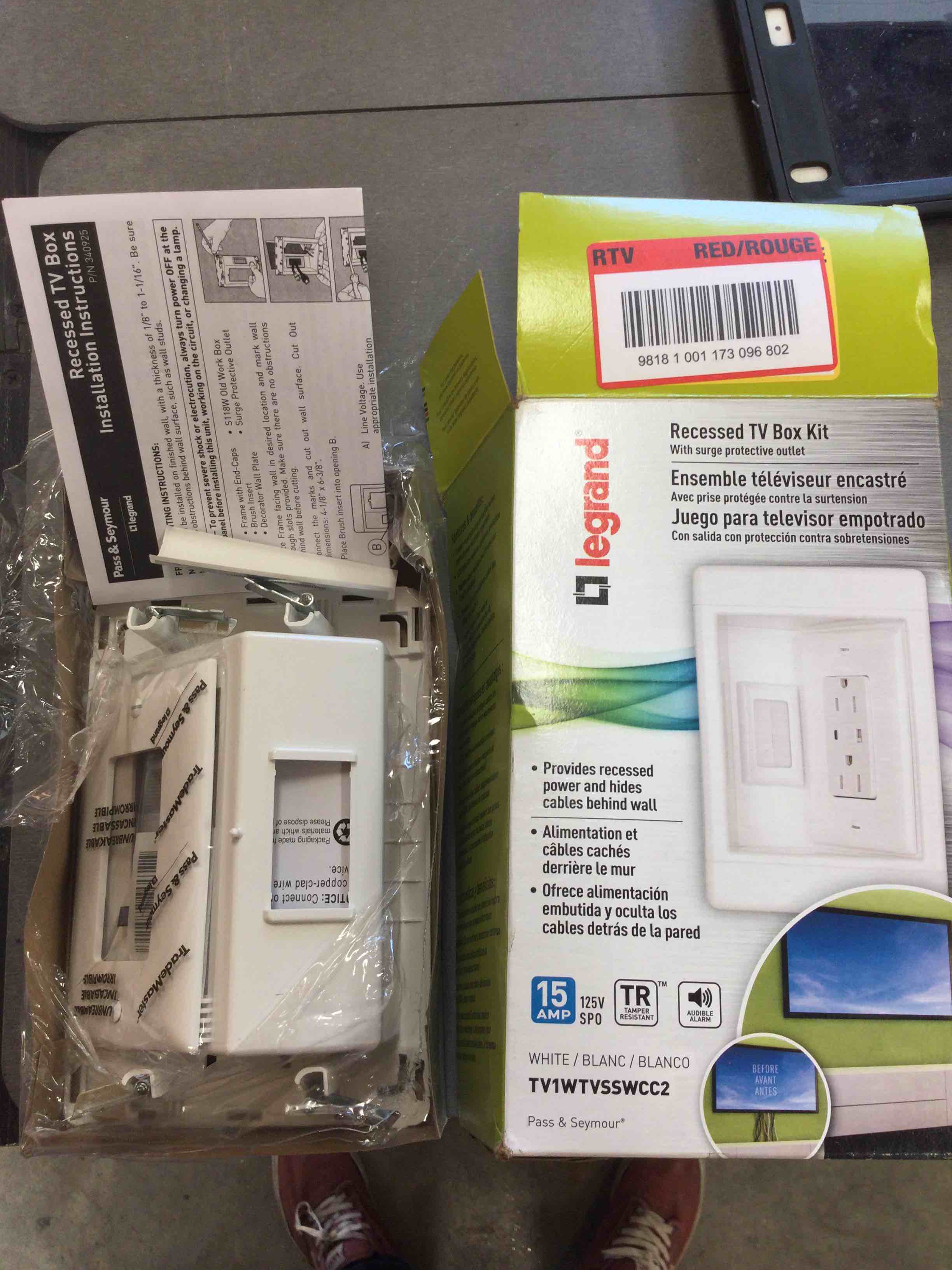 Legrand Tv1wtvs Pass & Seymour Single Gang Recessed Tv Box - White