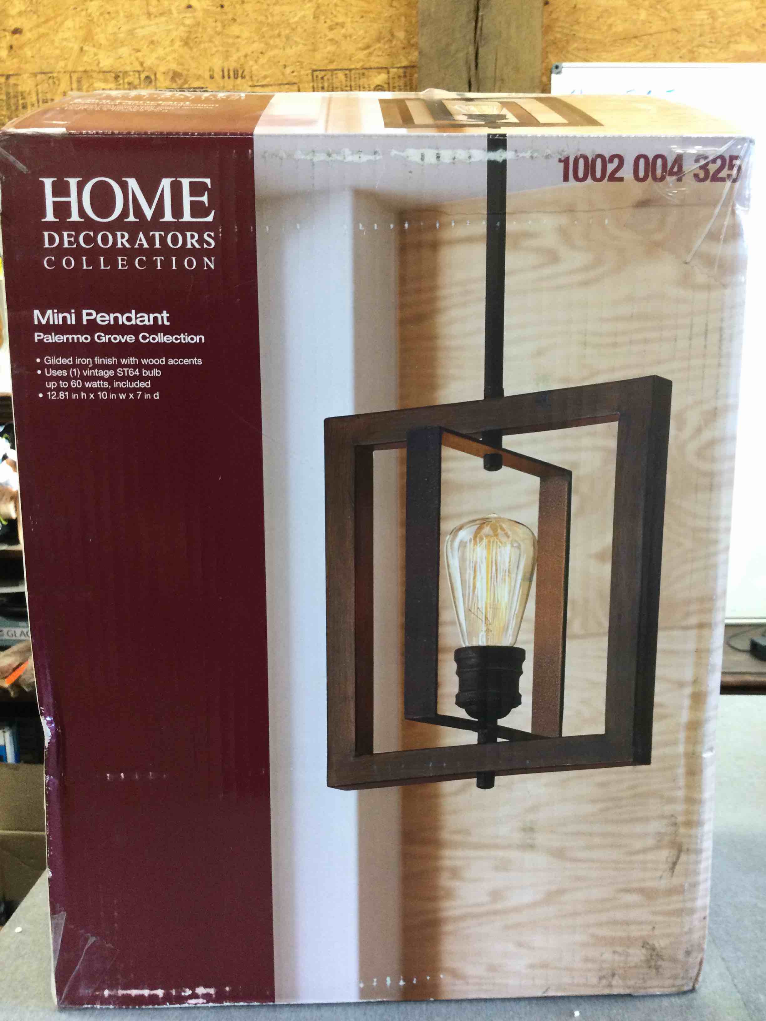 Home Decorators Collection Palermo Grove 10 in. 1-Light Gilded Iron Farmhouse Kitchen Island Mini-Pendant with Hand Painted Walnut Accents