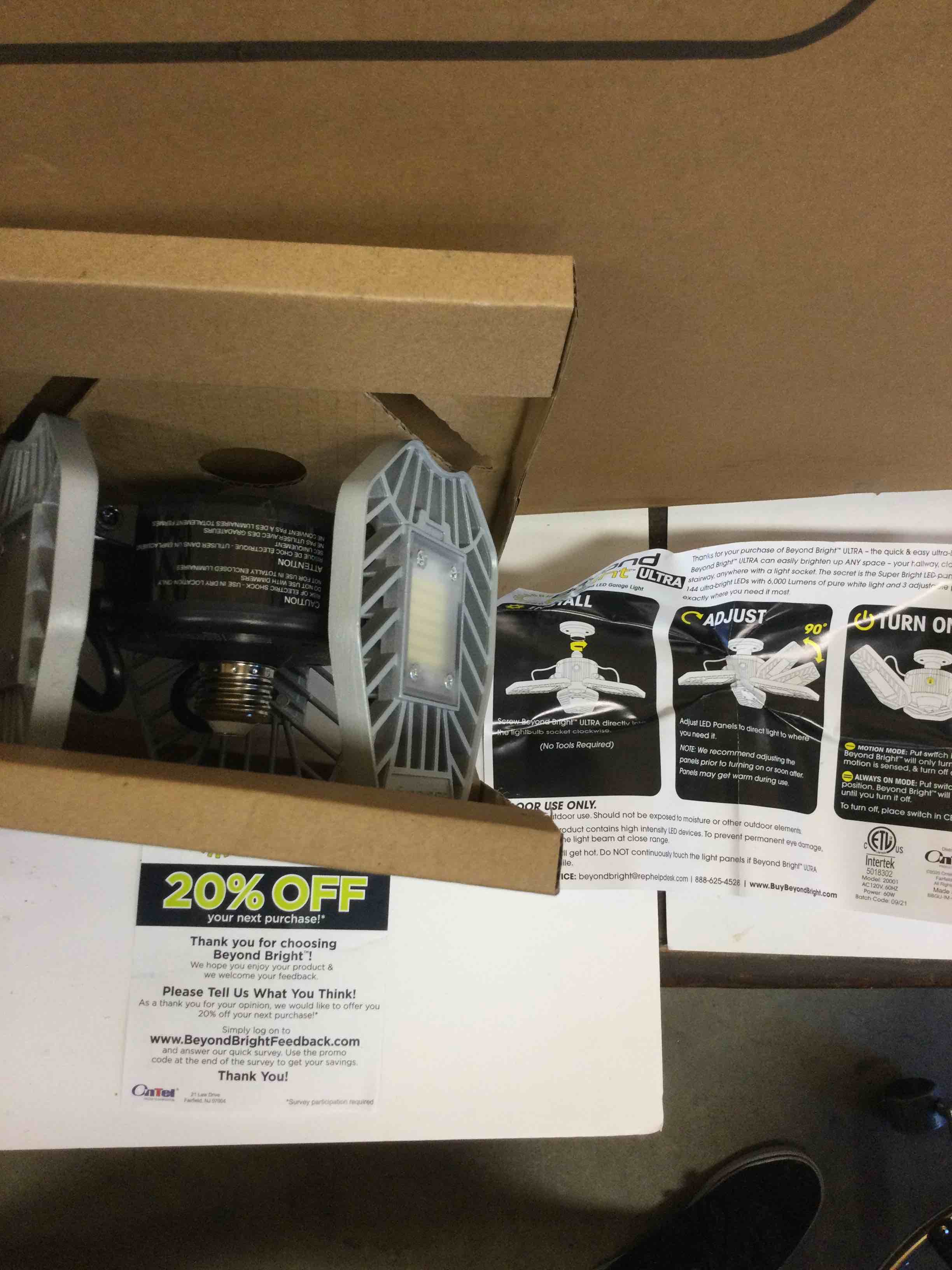 Beyond Bright Garage Light Ultra Bright LED  Motion Activated  Beam Spread 270 Degrees. 3 500 Lumens.