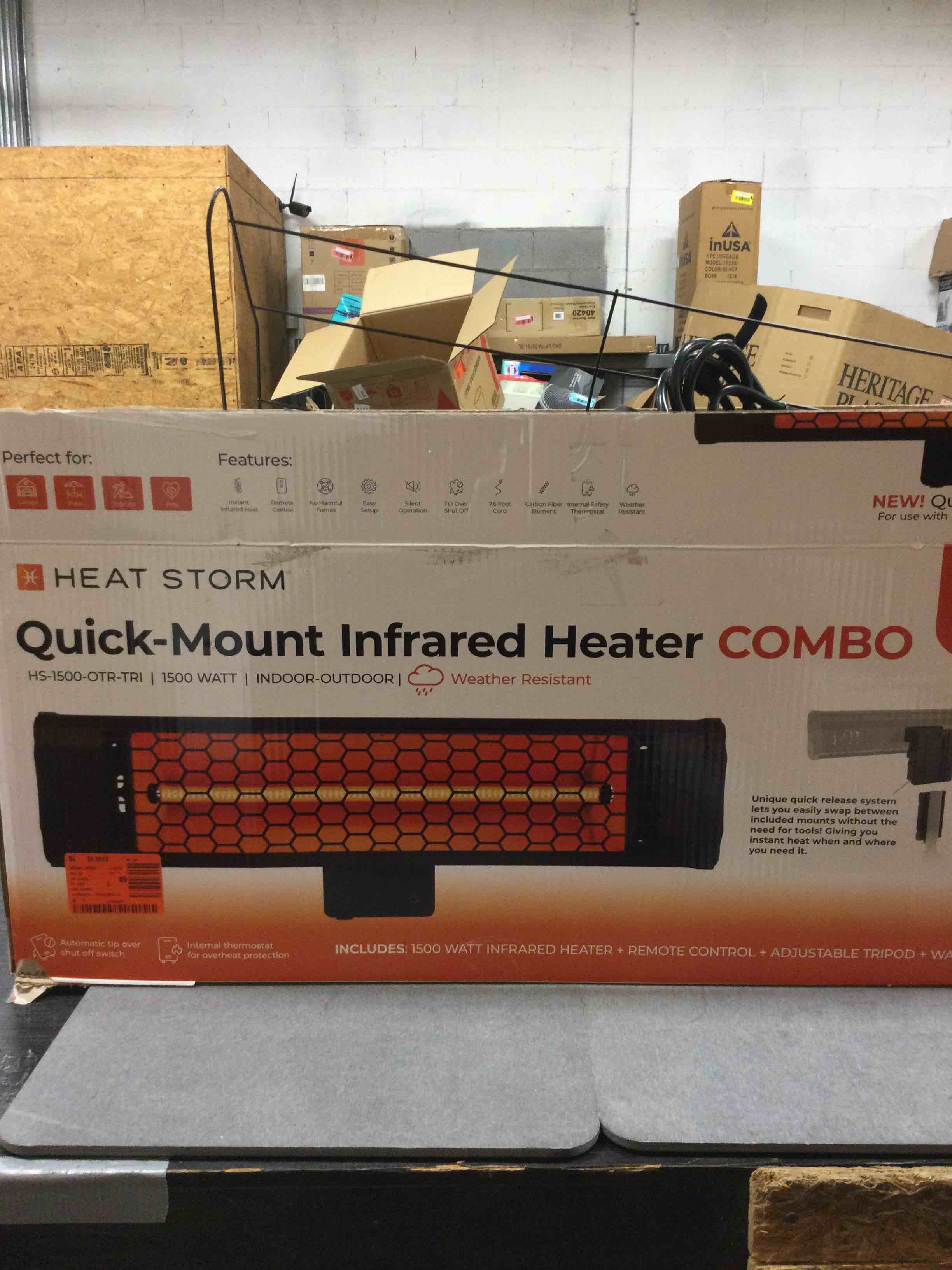 Heat Storm Tradesman 1500-Watt Electric Outdoor Infrared Quartz Portable Space Heater with Tripod, Wall and Ceiling Mount, Black