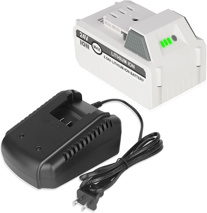 6.0Ah 24V Battery with Charger Compatible for Snow Joe, Sun Joe iON+ Batteries Replacement, 24VBAT-LTX 24VBAT-LTW 24VBAT-LTE 24VBAT-XR Battery Charger Combo Set