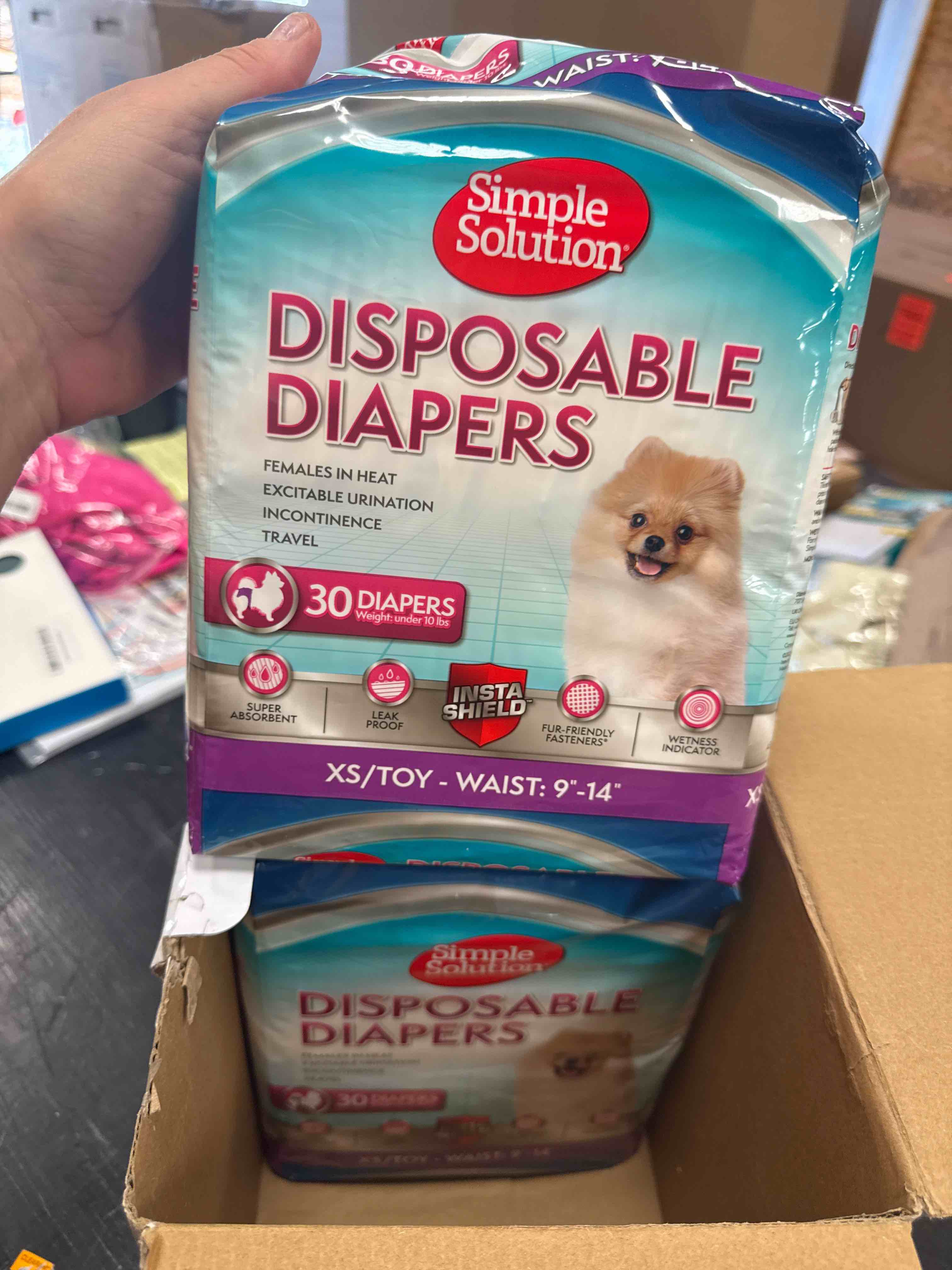 2/30 count Simple Solution True Fit Disposable Dog Diapers for Female Dogs | Super Absorbent with Wetness Indicator | XS/Toy | 30 Count