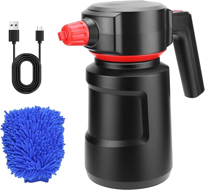 Electric Foam Sprayer - 2L Car Wash Sprayer with USB Rechargeable Battery, Cordless, Portable, Black