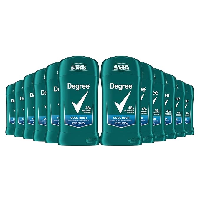 Degree Men Original Protection Antiperspirant Deodorant Cool Rush Pack of 12 48-Hour Sweat & Odor Protection Antiperspirant For Men 1.7 oz