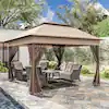 JOYSIDE 11 ft. x 11 ft. Beige Steel Pop-Up Gazebo with Mosquito Netting