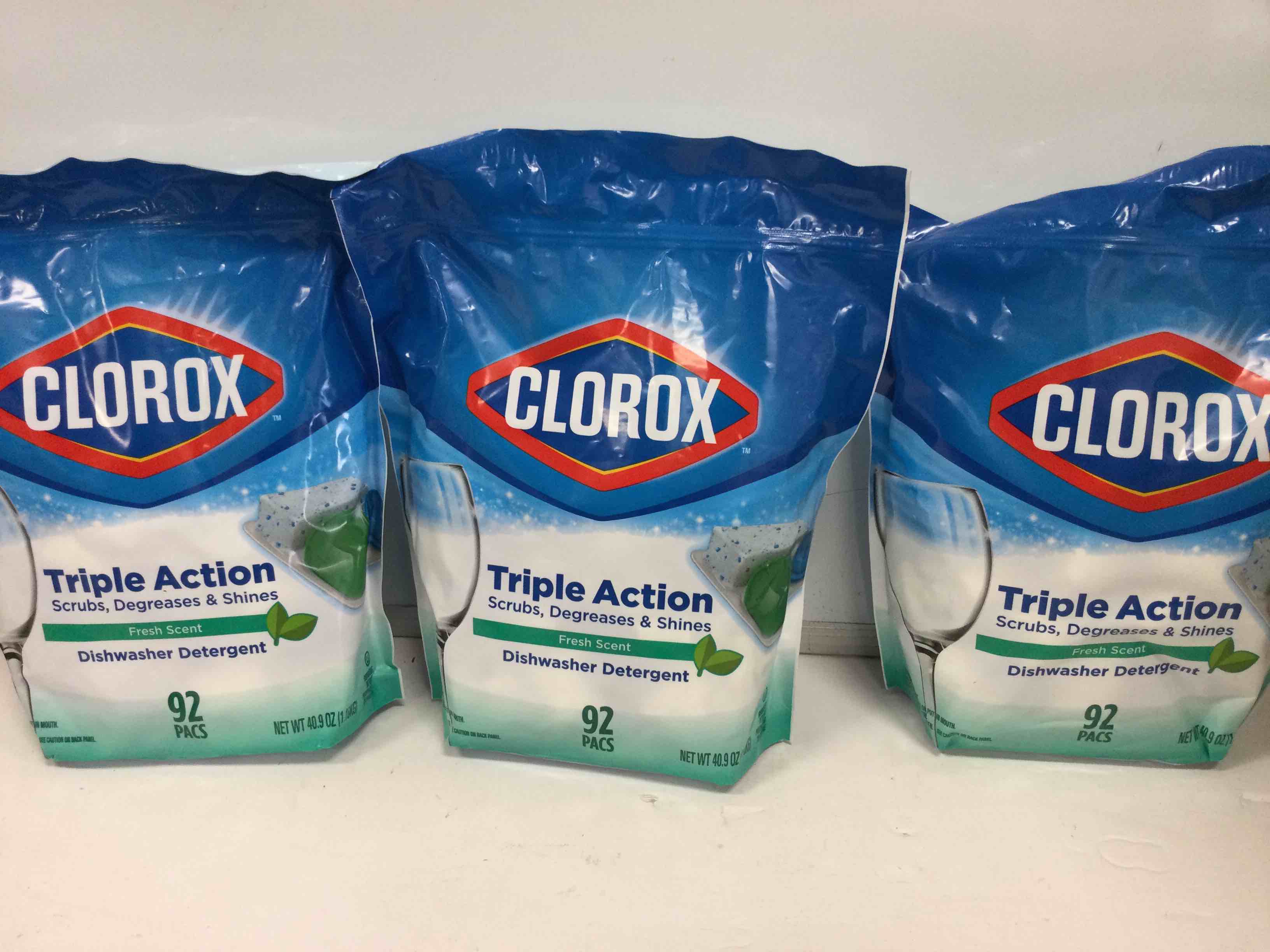 Clorox Pacs Dishwasher Detergents  Fresh Scent  40.9 Ounce  92 Count