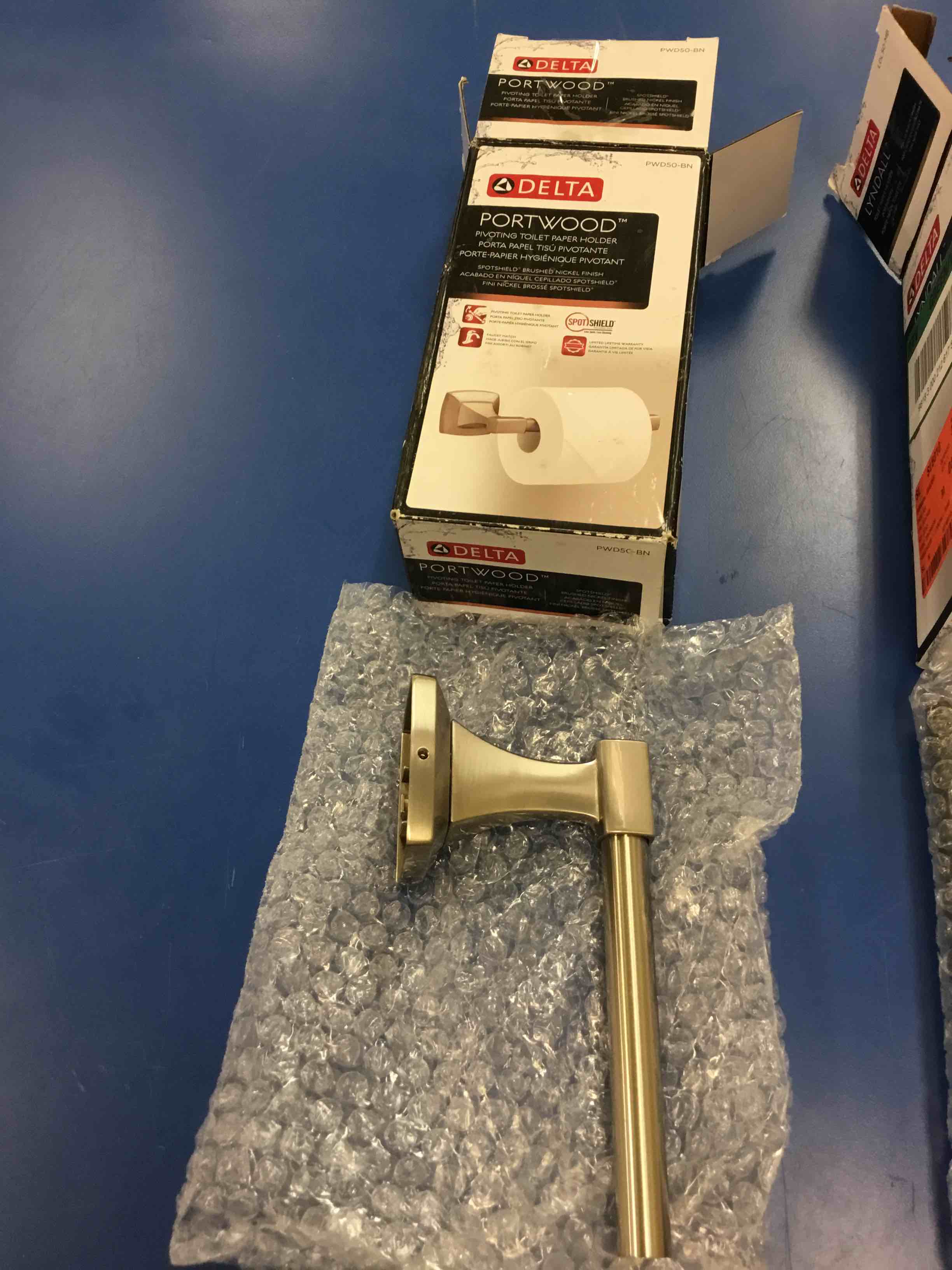 3 different toilet paper holders, 1 completed, 2 missing hardware see pics.