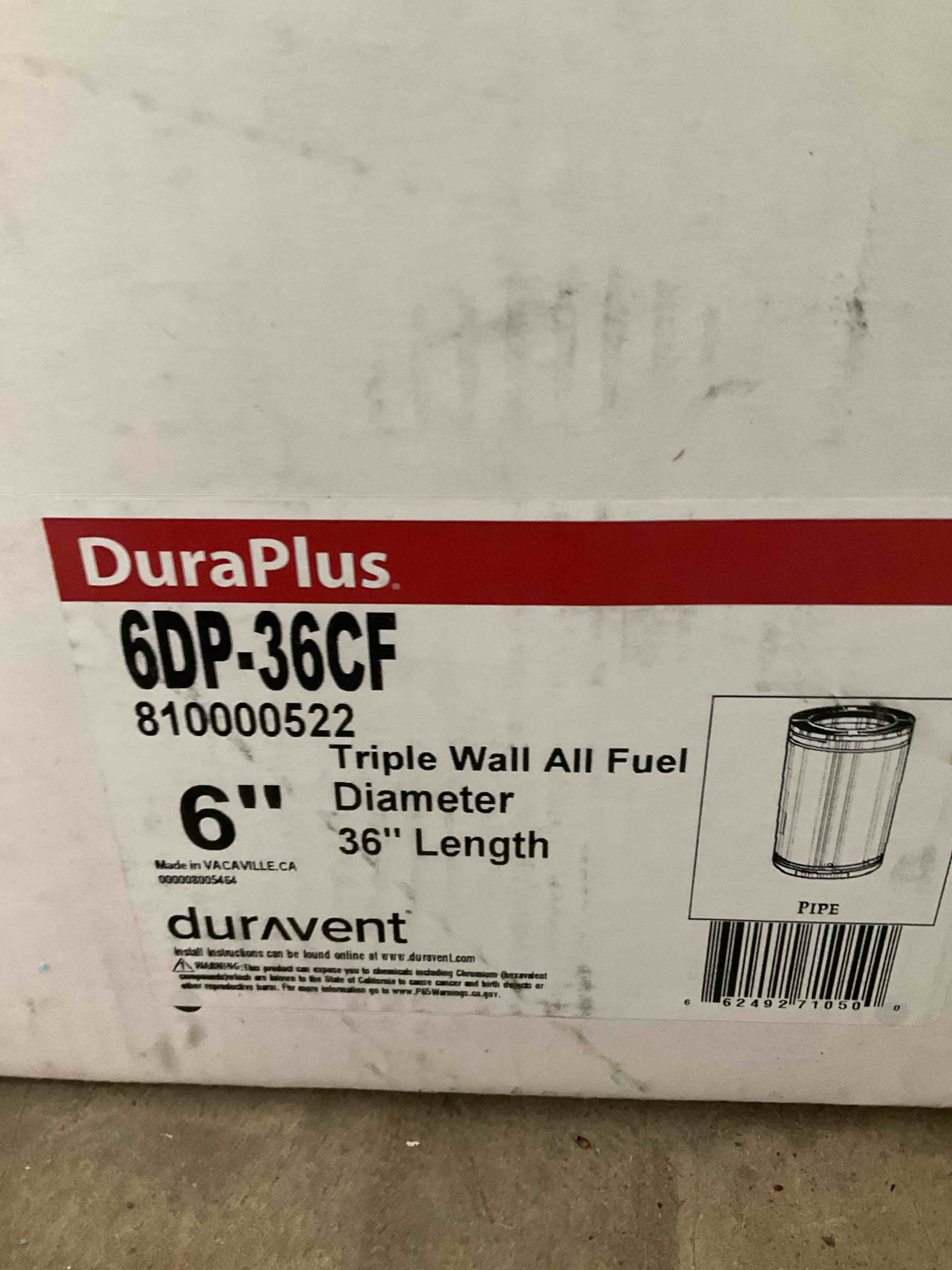 6 in. Dia x 36 in. Triple-Wall Galvanized Chimney Stove Pipe