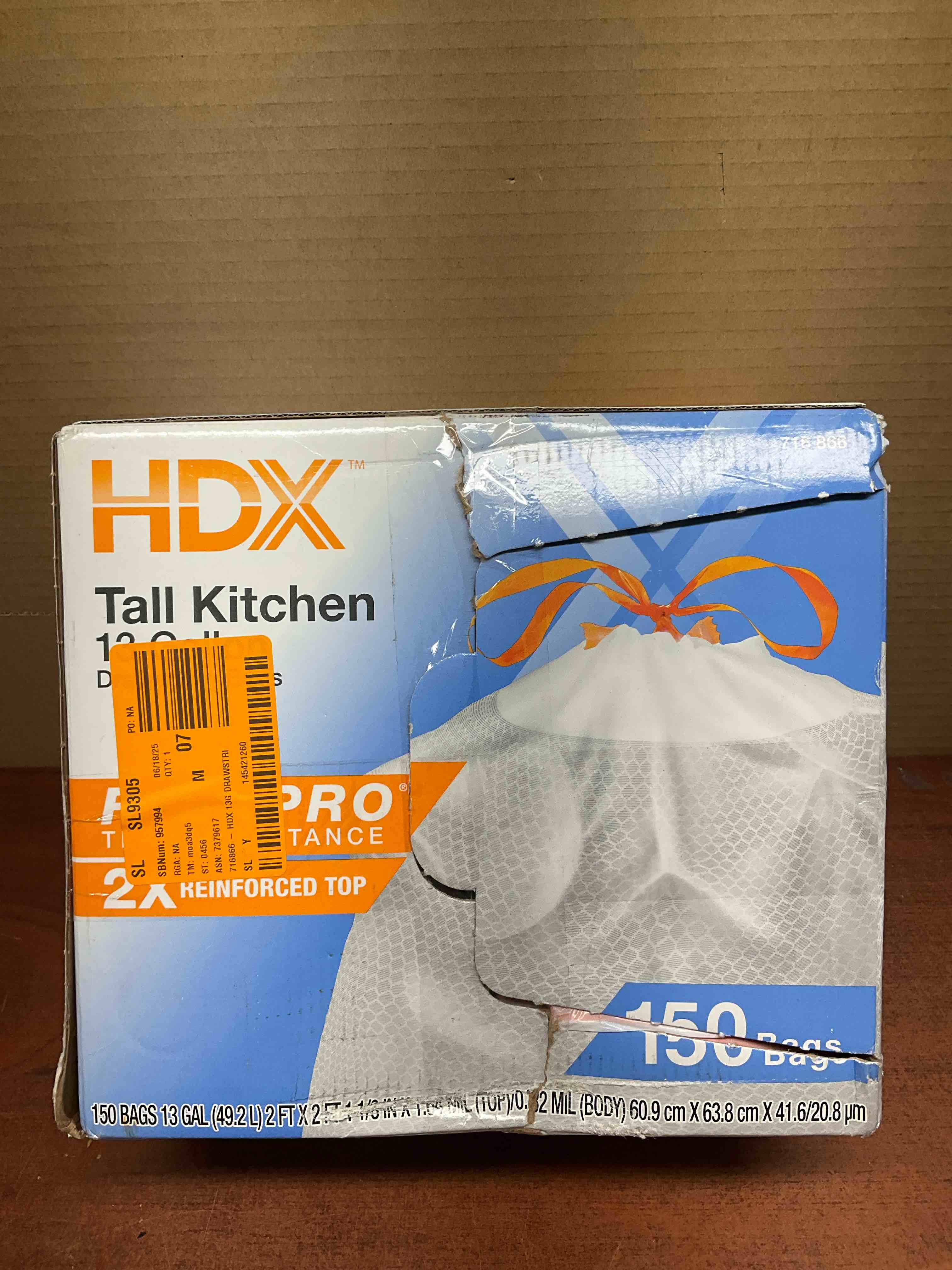 HDX 13 Gal. FlexPro Reinforced Top Drawstring Kitchen Bags (150-Count)