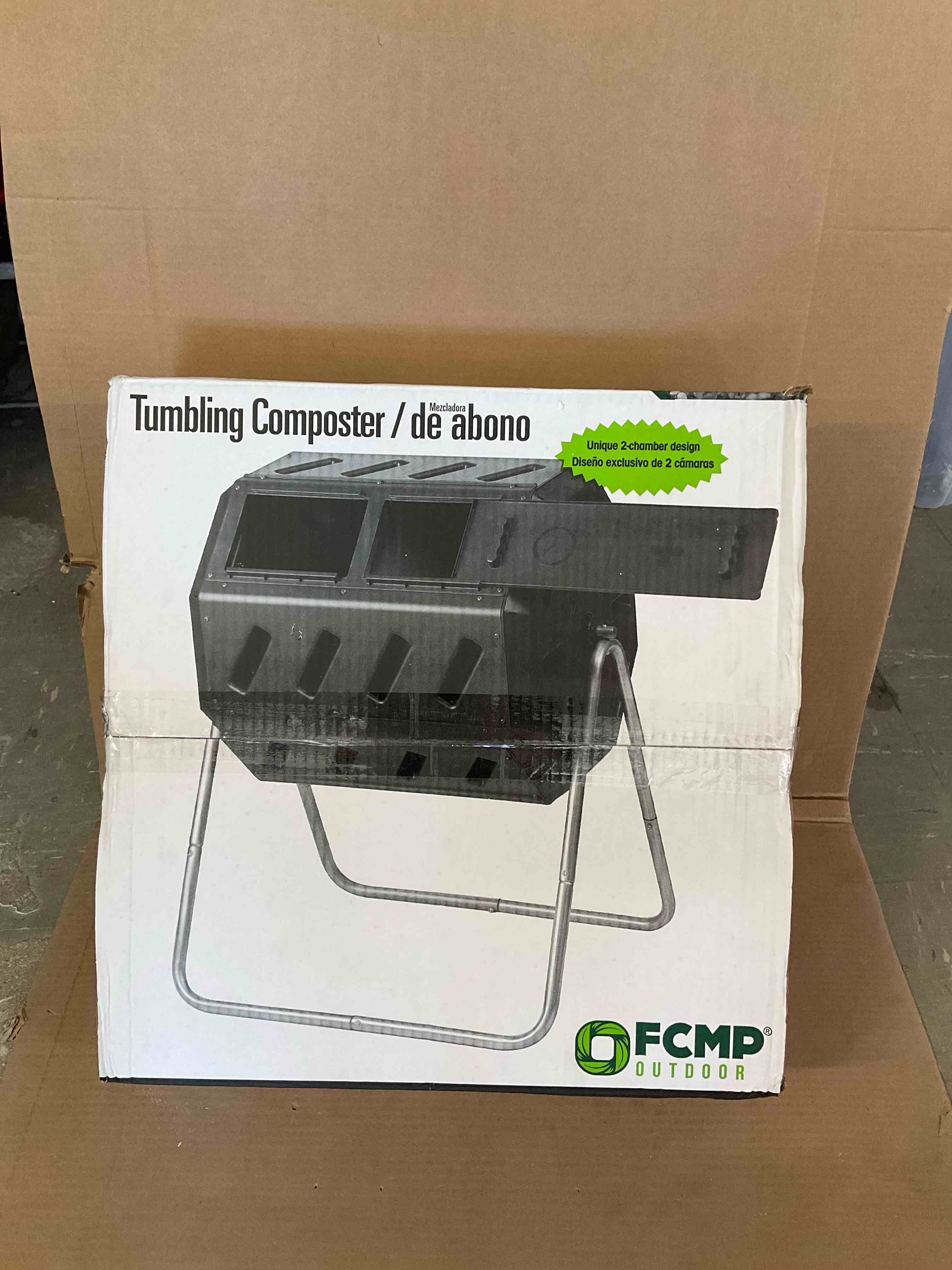 FCMP Outdoor 37 Gallon Elevated Dual Chamber Tumbling Garden Composter Bin