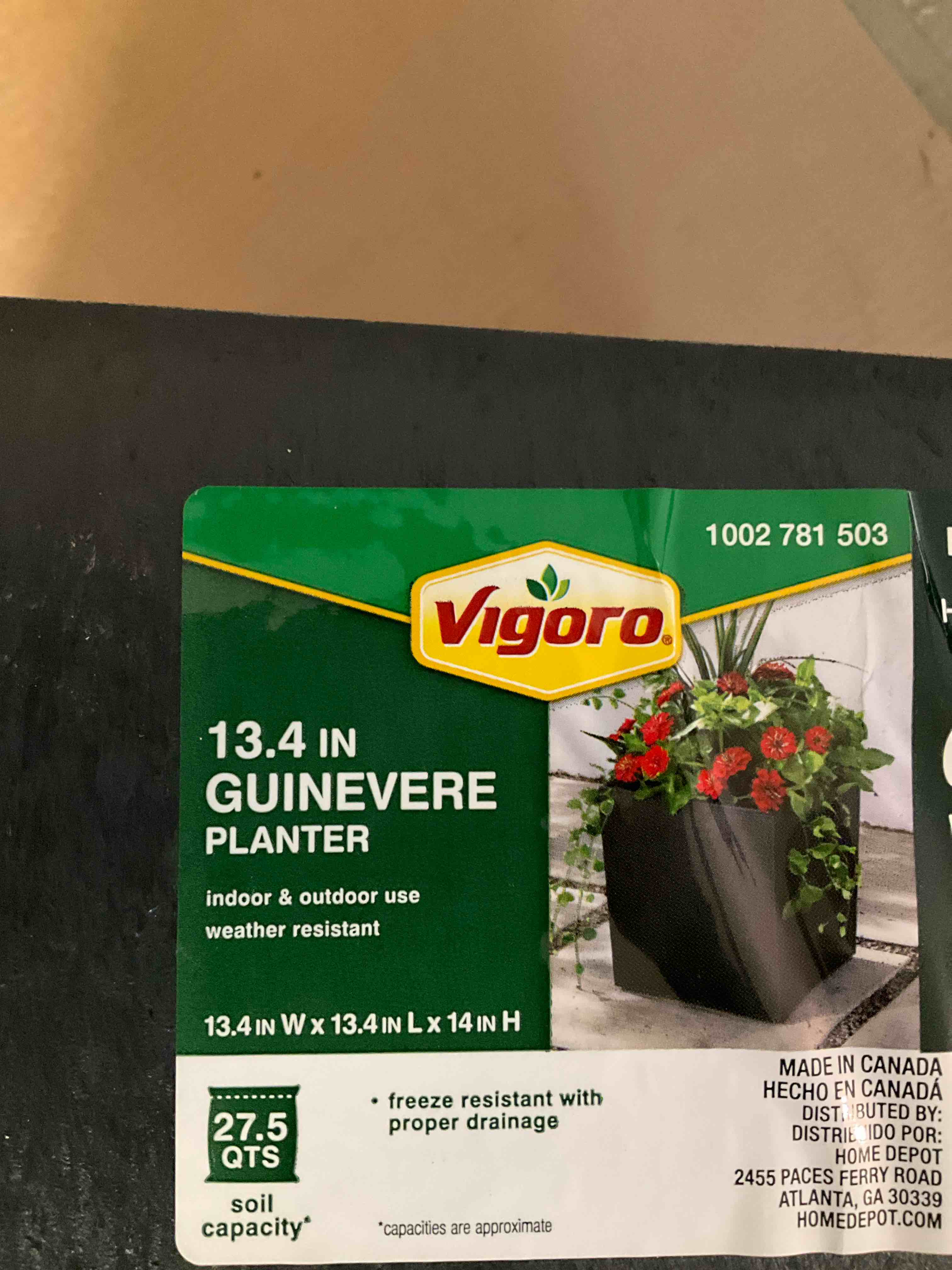 13.4” Guinevere planter indoor and outdoor use weather resistant 27.5 quart soil capacity