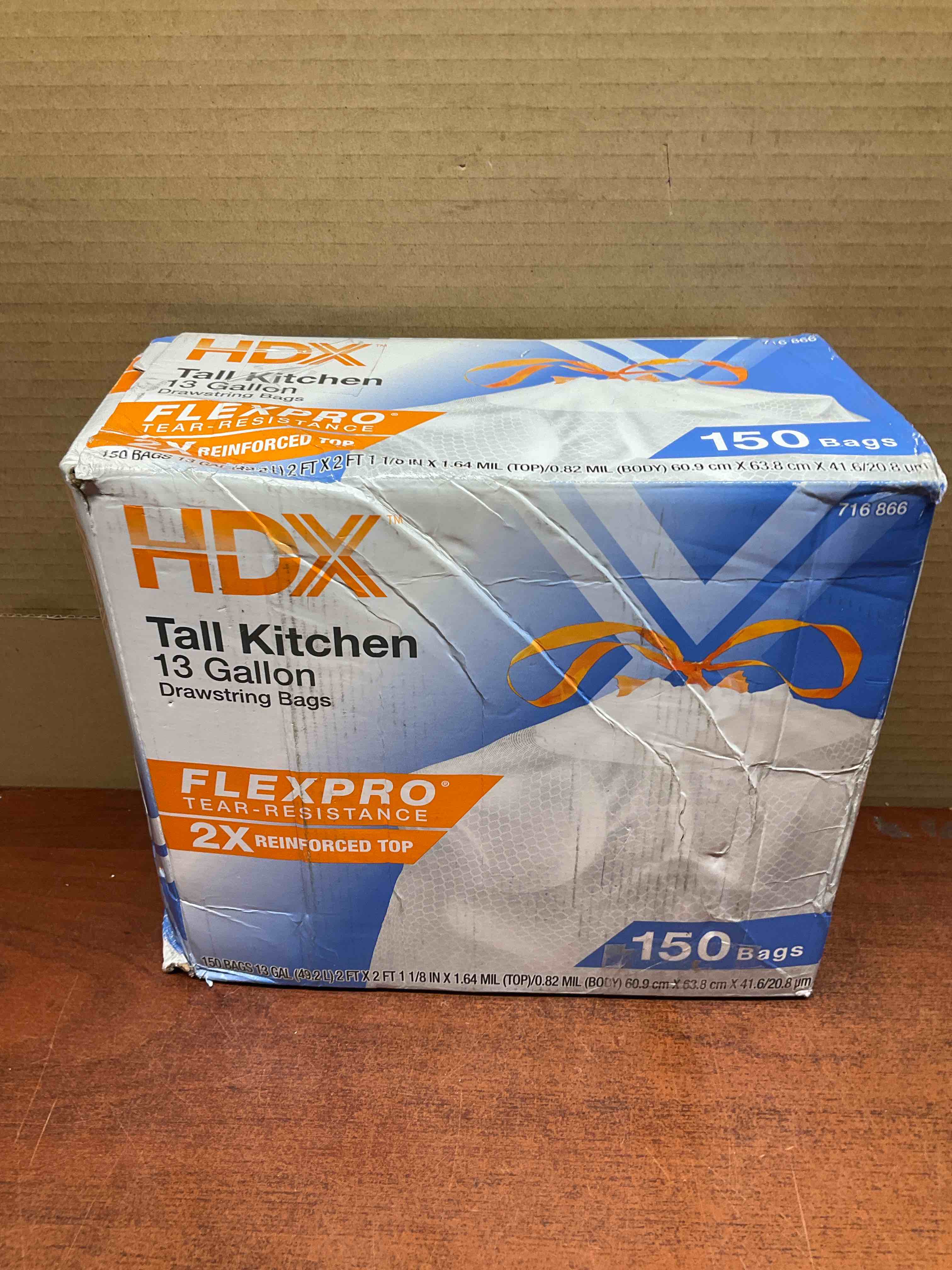 HDX 13 Gal. FlexPro Reinforced Top Drawstring Kitchen Bags (150-Count)