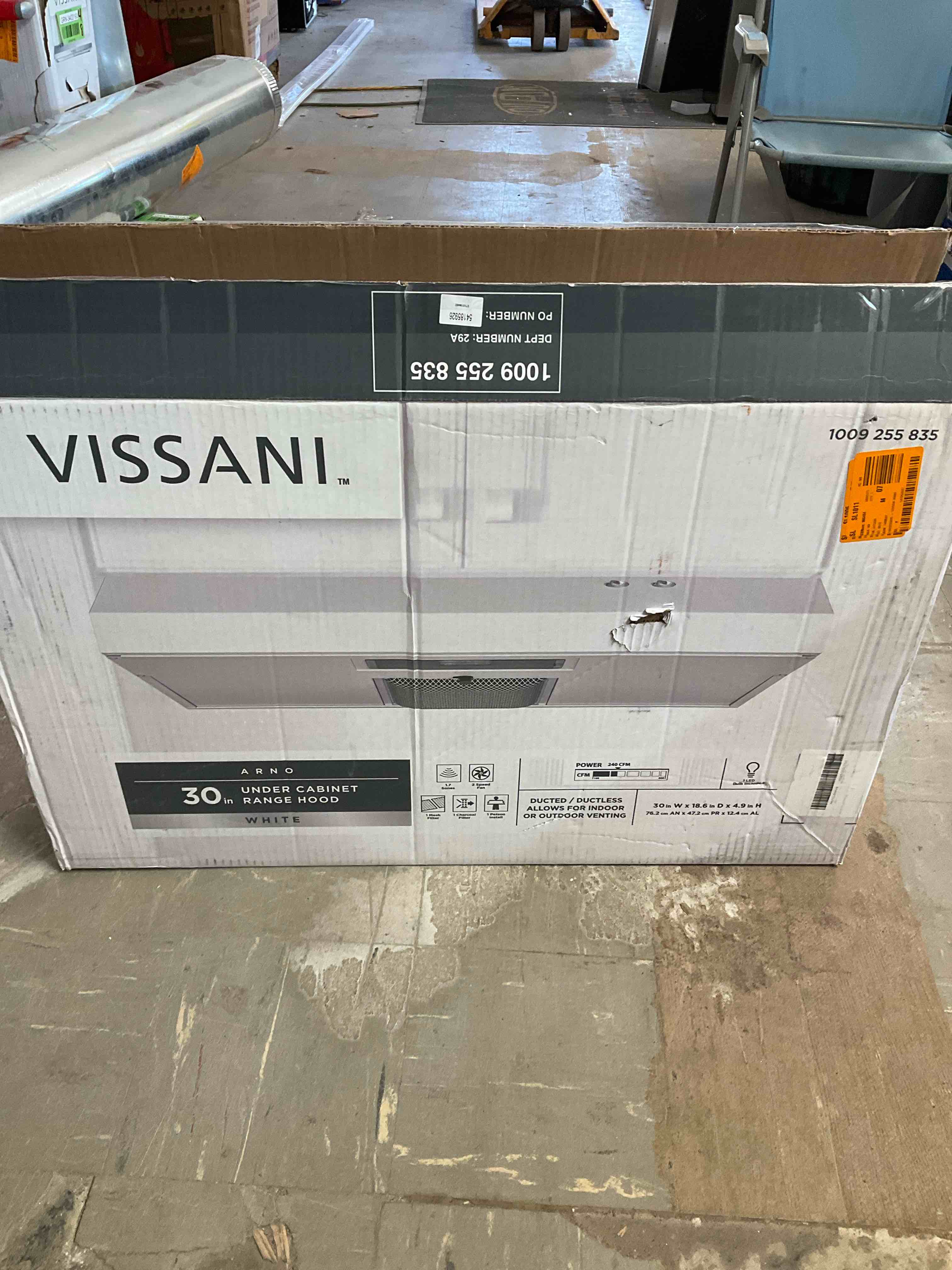 Vissani Arno 30 in. 240 CFM Convertible Under Cabinet Range Hood in White with Lighting and Charcoal Filter, White painted