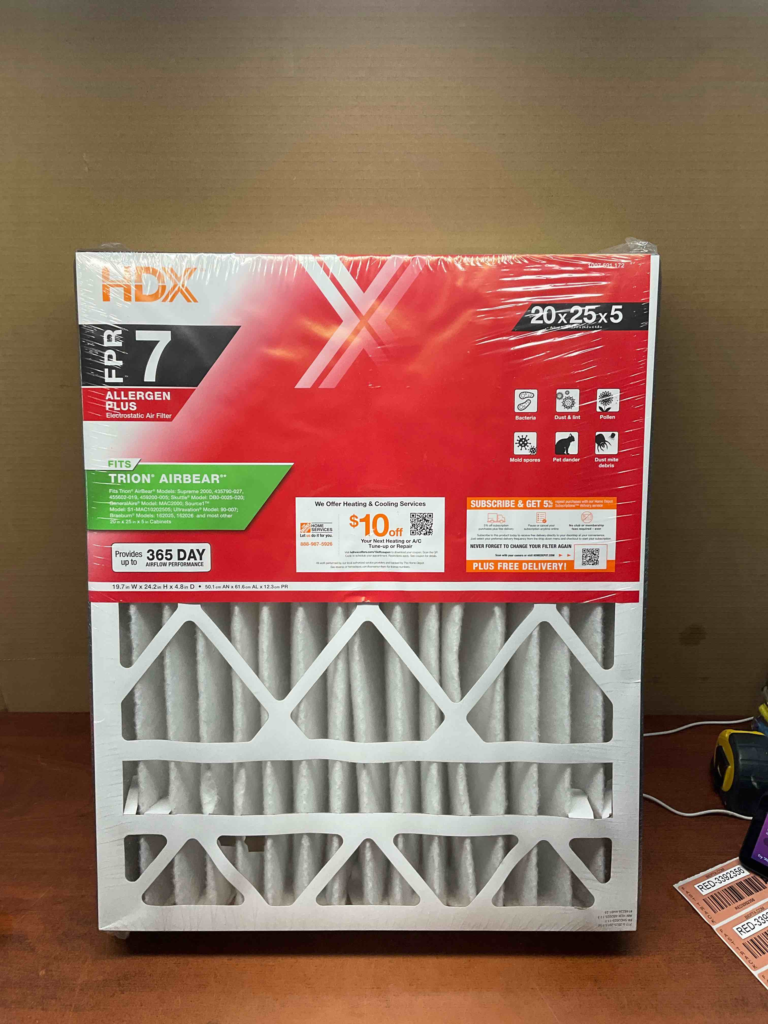 HDX 20 in. x 25 in. x 5 in. Trion AirBear Replacement Pleated Air Filter FPR 7, MERV 11