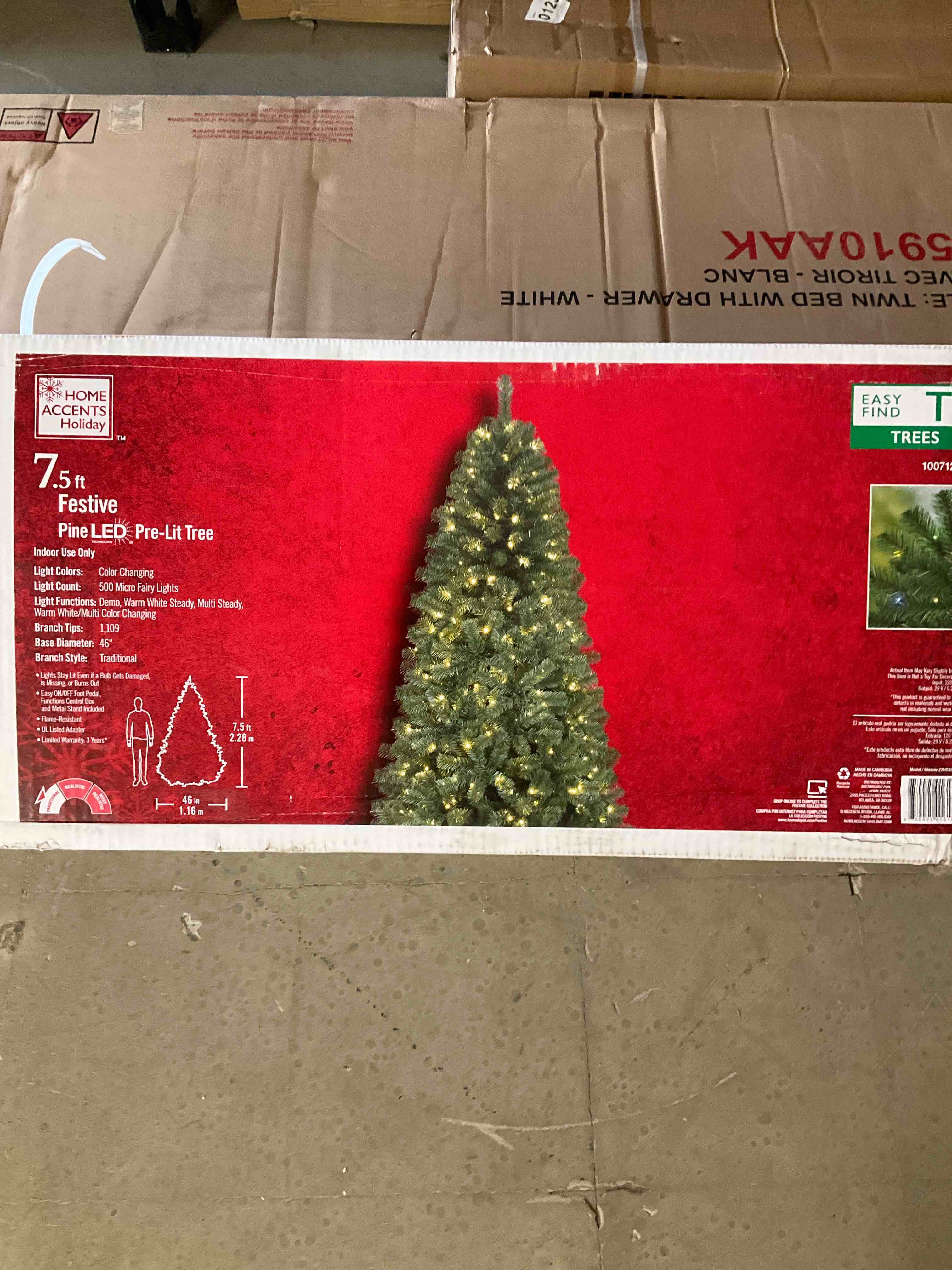 Home Accents Holiday 7.5 ft. Pre-Lit LED Festive Pine Artificial Christmas Tree