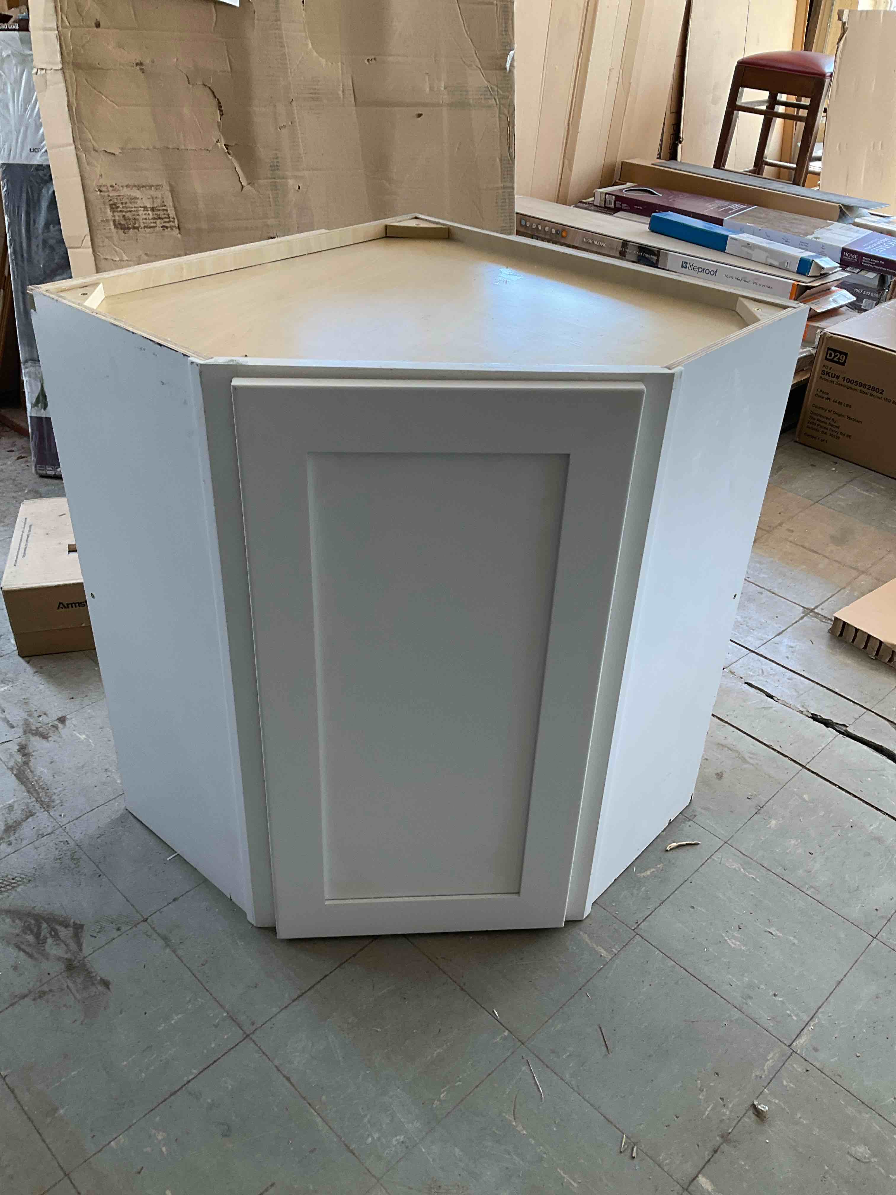 30”H  Corner cabinet with 2 shelves flat white** cabinet has a few marks and scratches please see pictures **