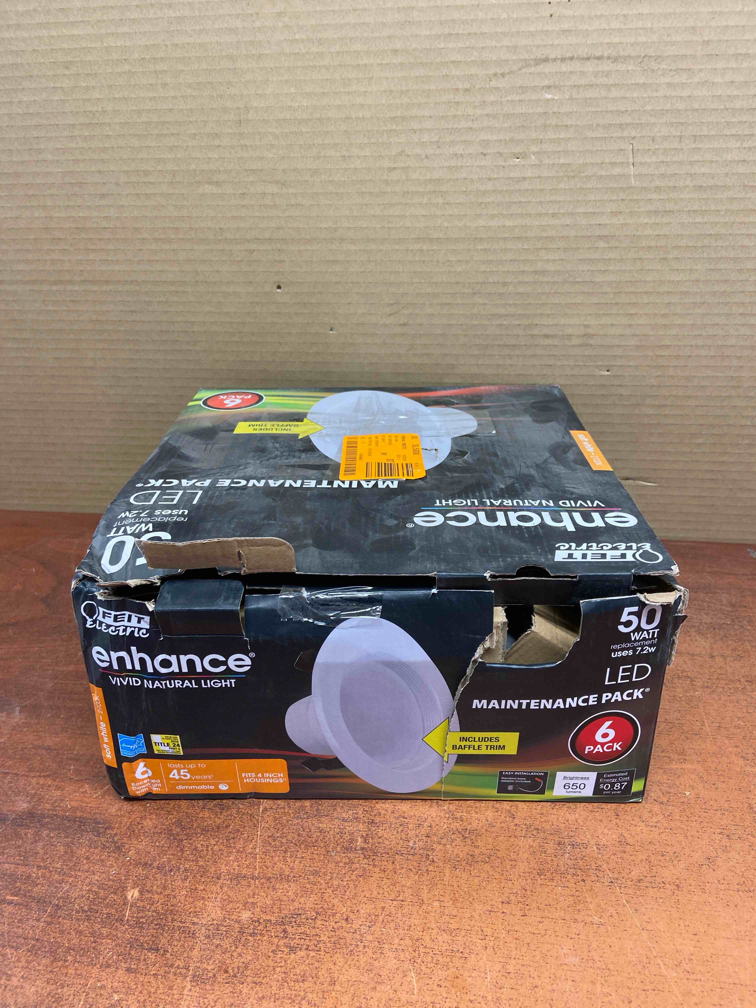 Feit Electric Enhance 4  Integrated LED 7.2W (50W Equivalent) White Baffle Trim Recessed Lights 6-Pk