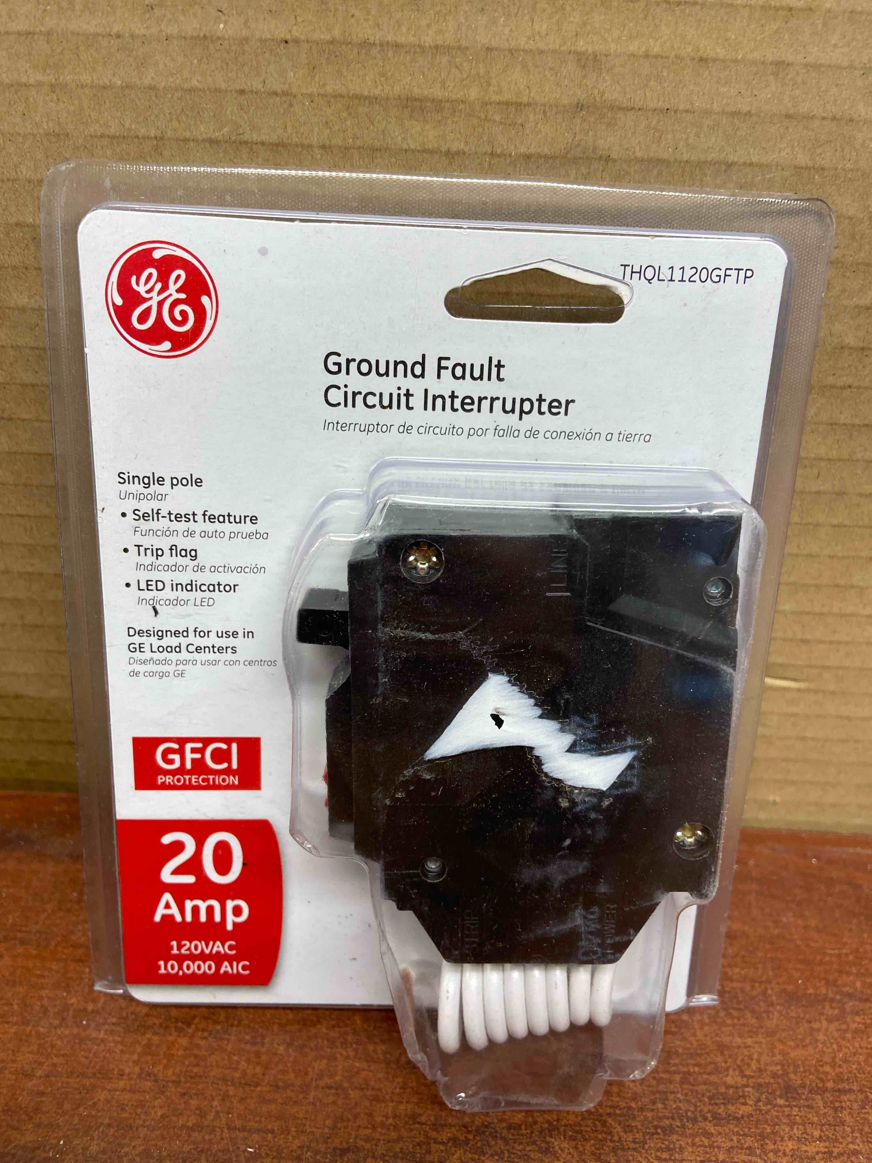 GE Industrial THQL1120GFTP Ground Fault Breaker  Single Pole  20 Amp  Self Test - Quantity 1