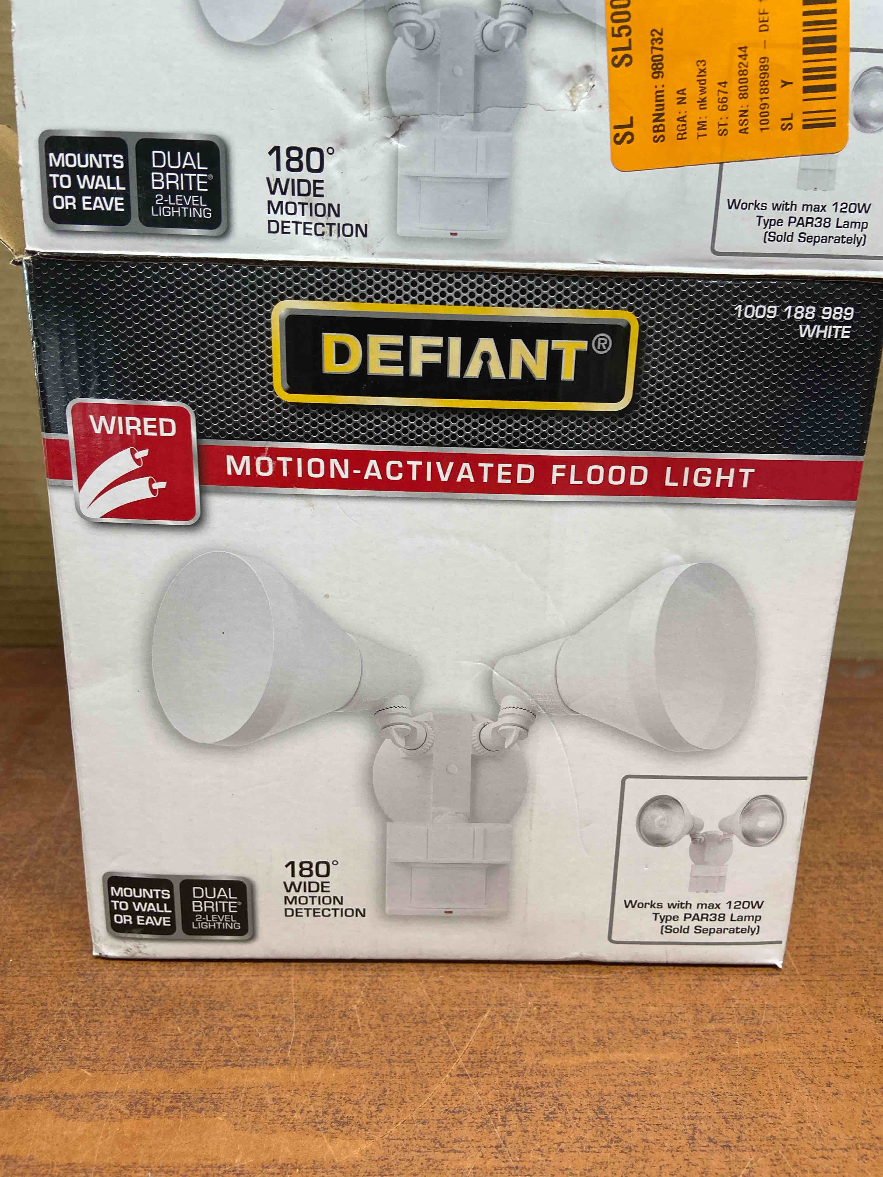 Defiant PAR 180-Degree White Motion Activated Wired Outdoor 2-Head Dusk-to-Dawn Security Flood Light