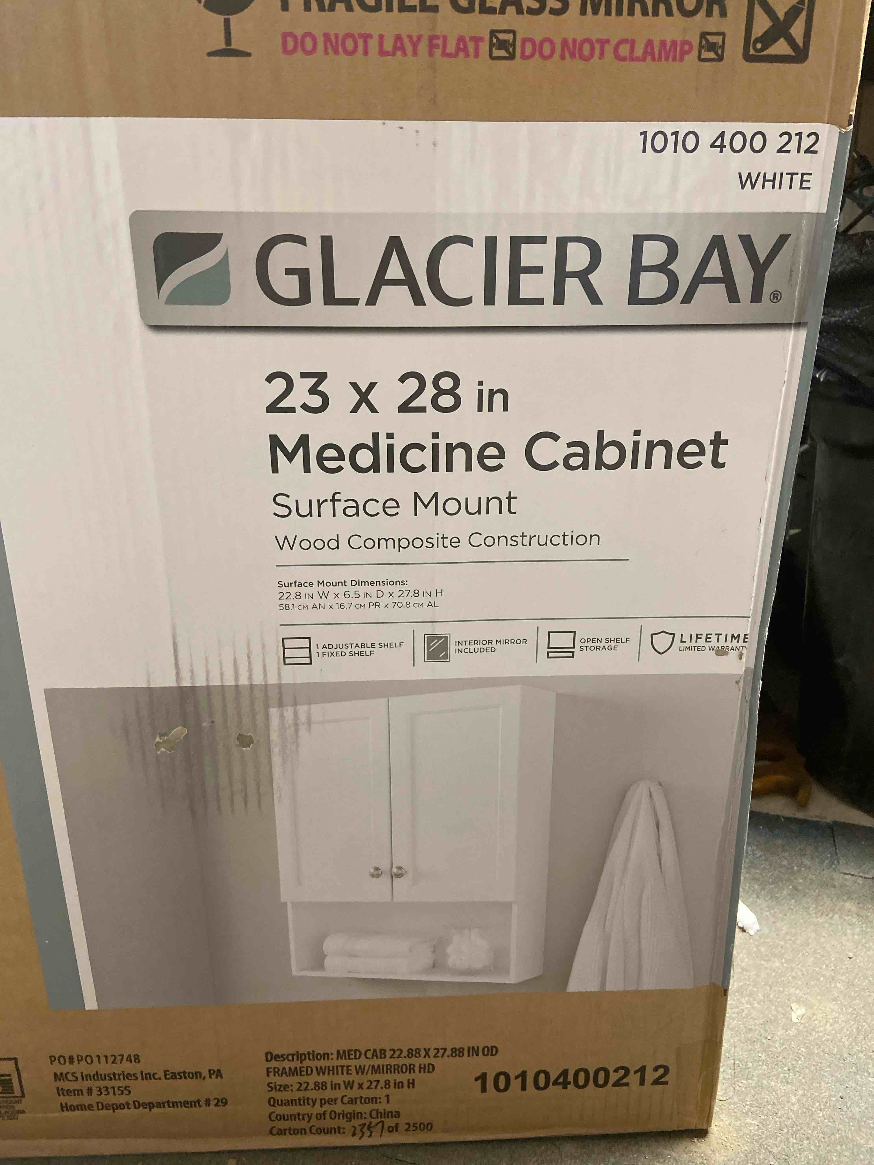 22-7/8 in. W. x 27-7/8 in. H Framed Surface-Mount Rectangular Bathroom Medicine Cabinet with Mirror, White