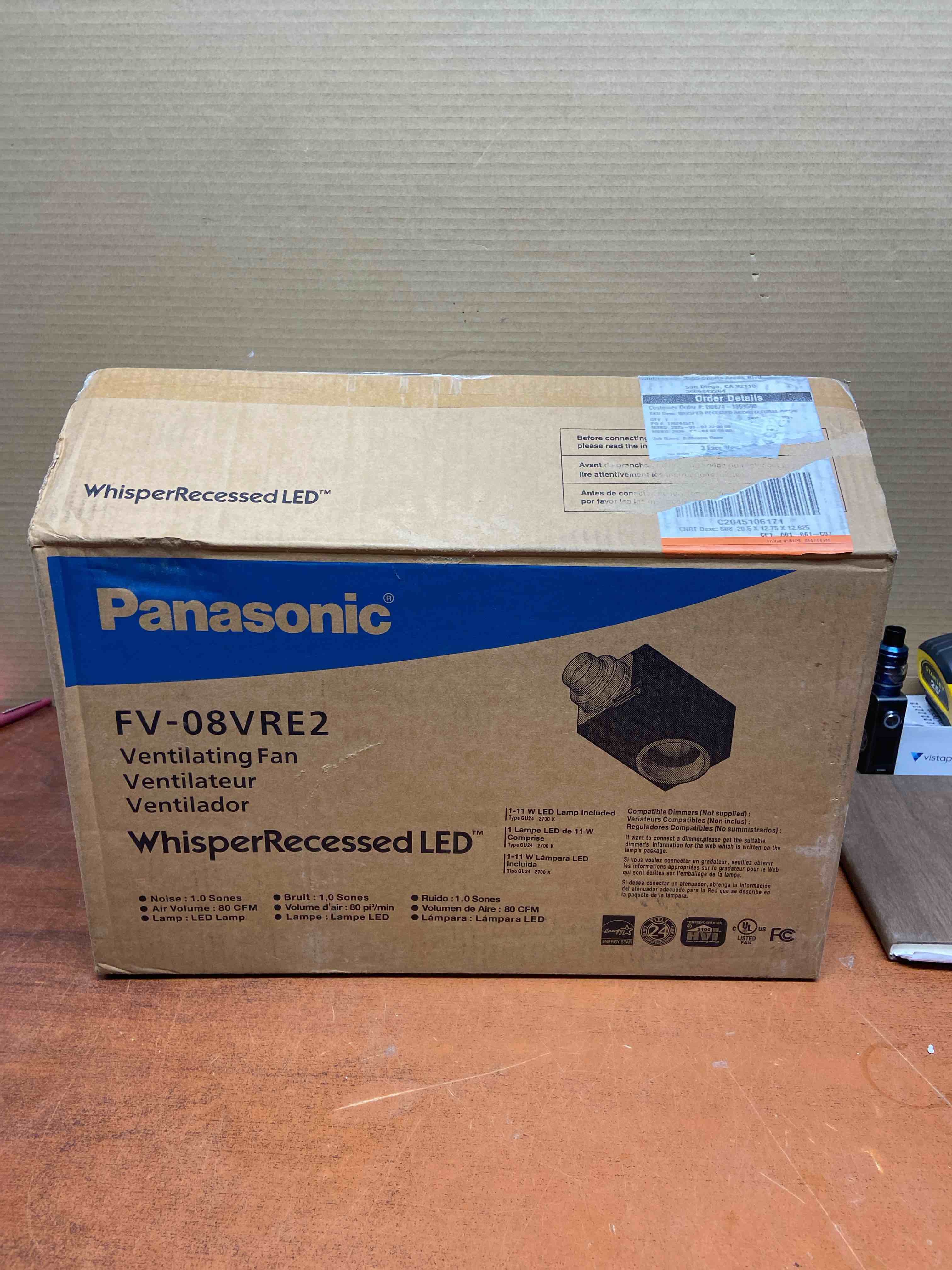 Panasonic Fv08vre2 80 Cfm 1.0 Sone Single Speed Ceiling Mounted Exhaust Fan