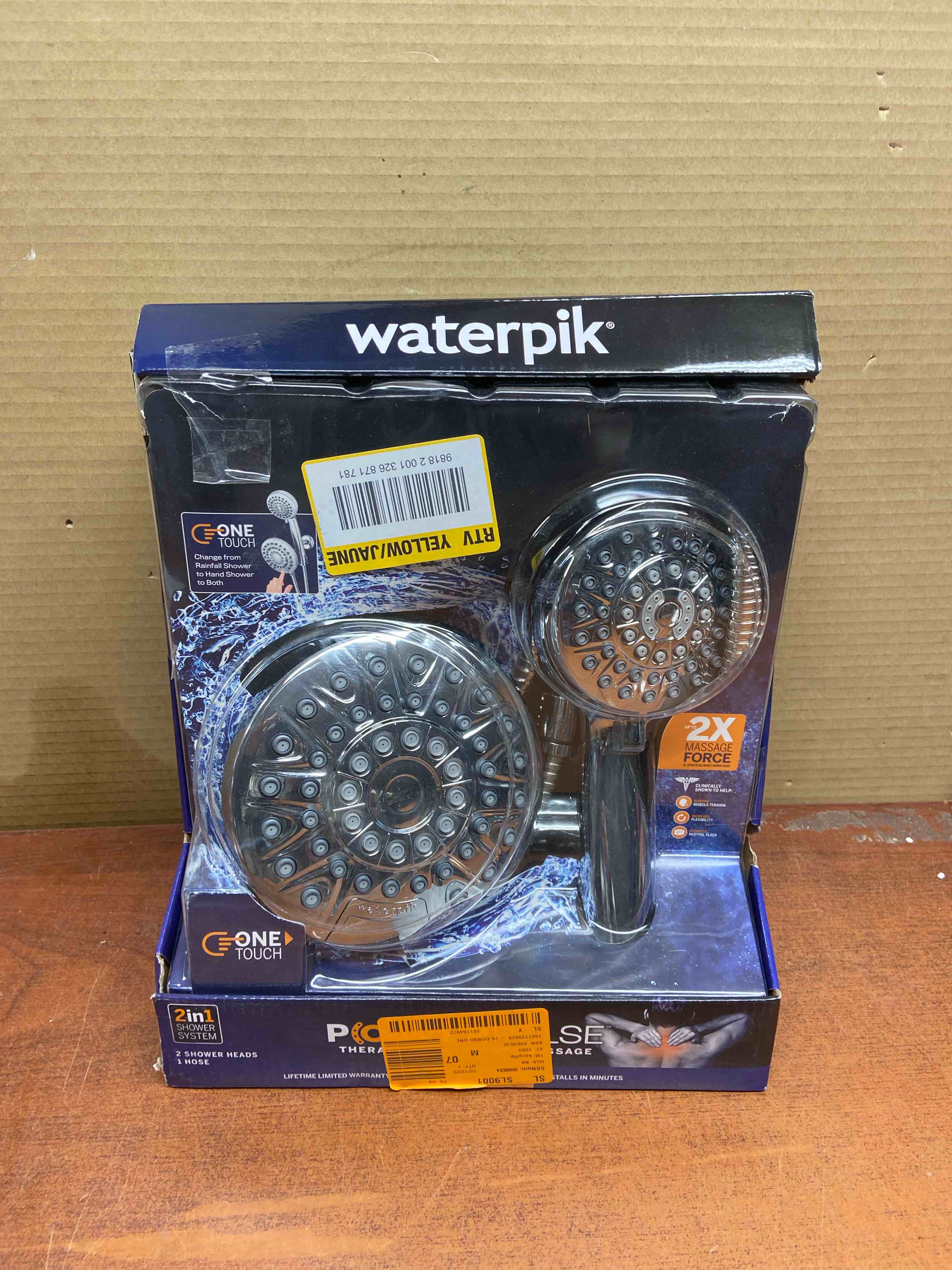 Waterpik 8-Spray Patterns with 1.8 GPM 6.25 in. Wall Mount Dual Shower Head and Handheld Shower Head in Chrome, Grey