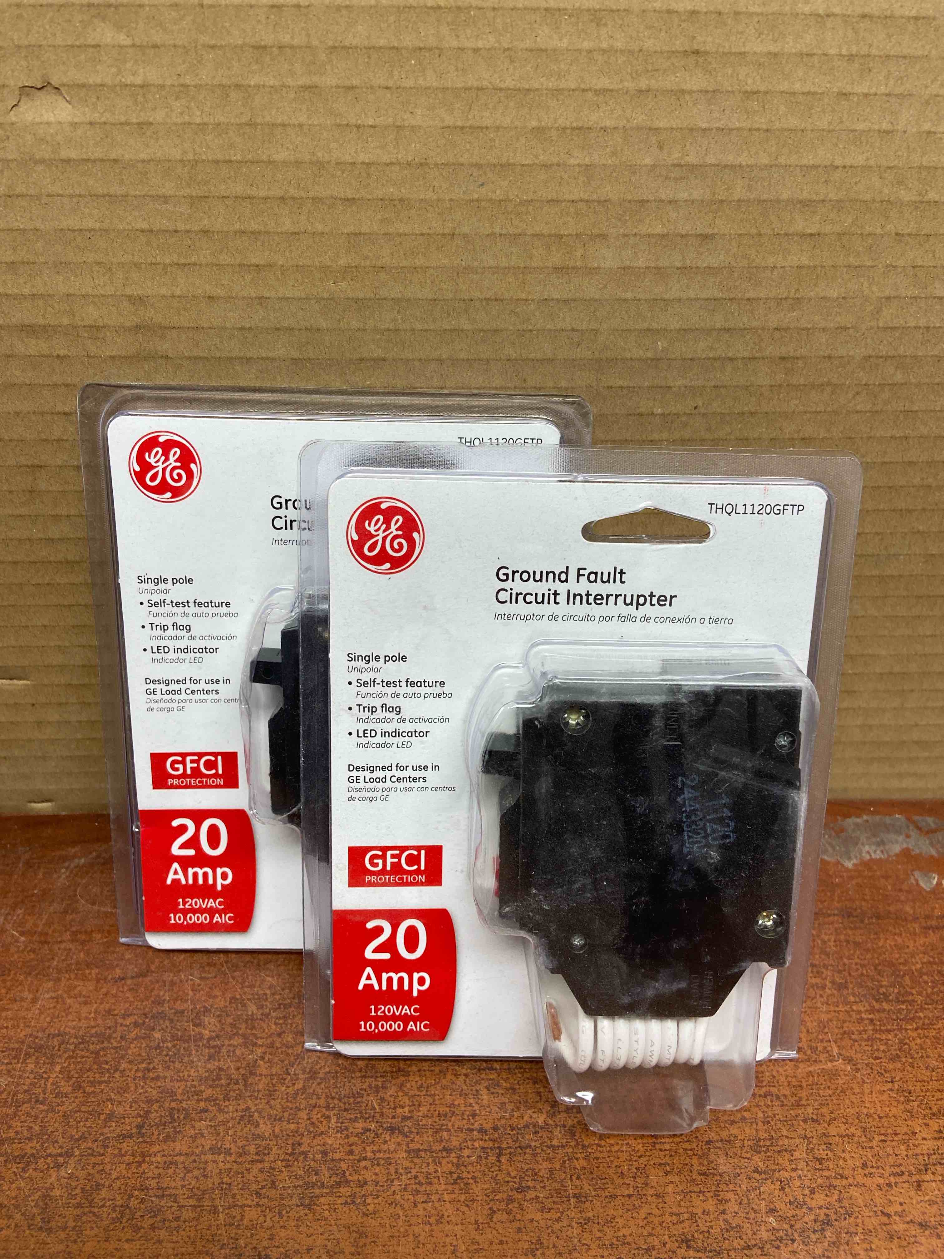 GE Industrial THQL1120GFTP Ground Fault Breaker  Single Pole  20 Amp  Self Test - Quantity 1