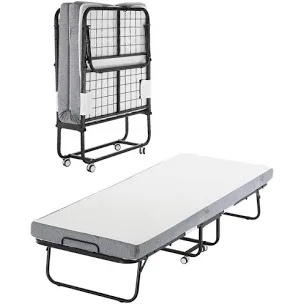 Rollaway Bed, Black Metal Frame, Outdoor Rocking Chair with White Cushion, 31 x 75 in. Folding Bed with 4 in. Mattress